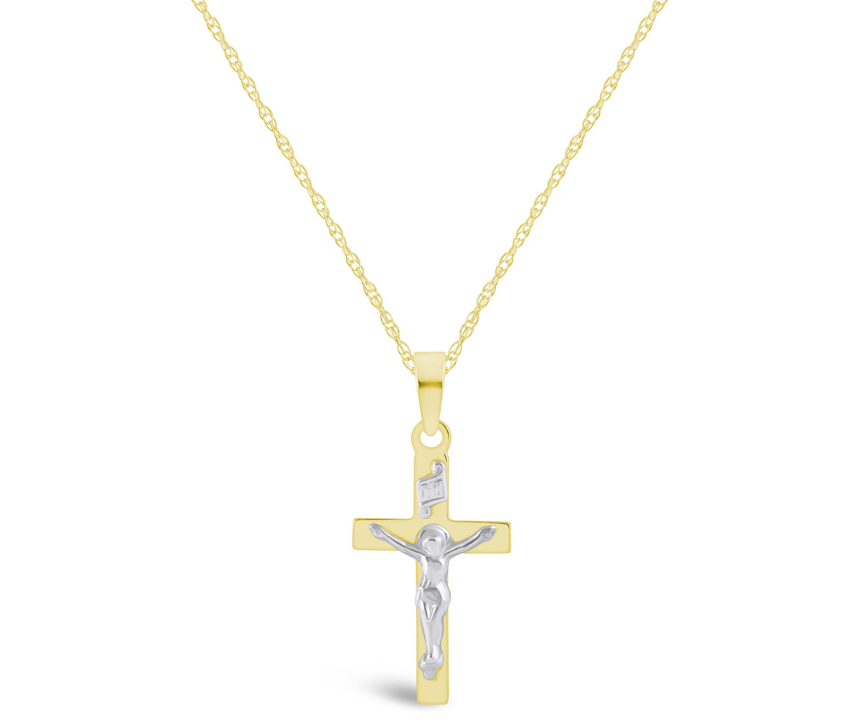 14K White Gold Crucifix Cross Pendant Necklace