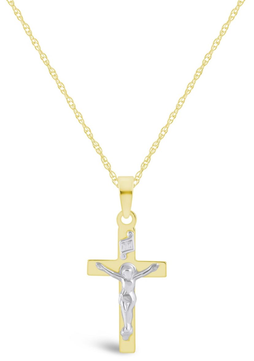 14K White Gold Crucifix Cross Pendant Necklace
