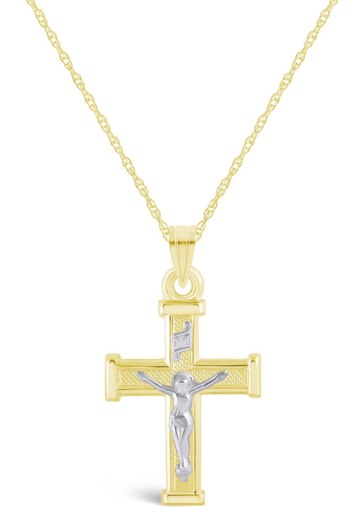 14K White Gold Crucifix Cross Pendant Necklace