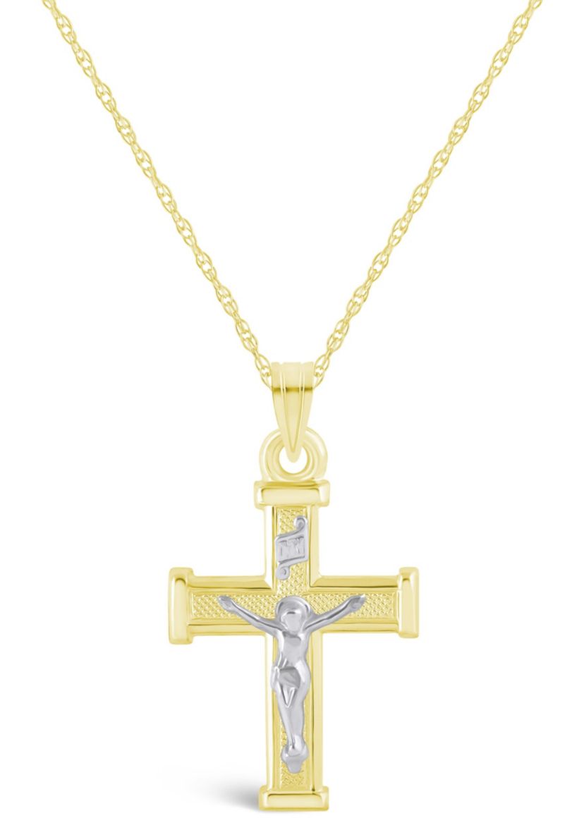 14K White Gold Crucifix Cross Pendant Necklace