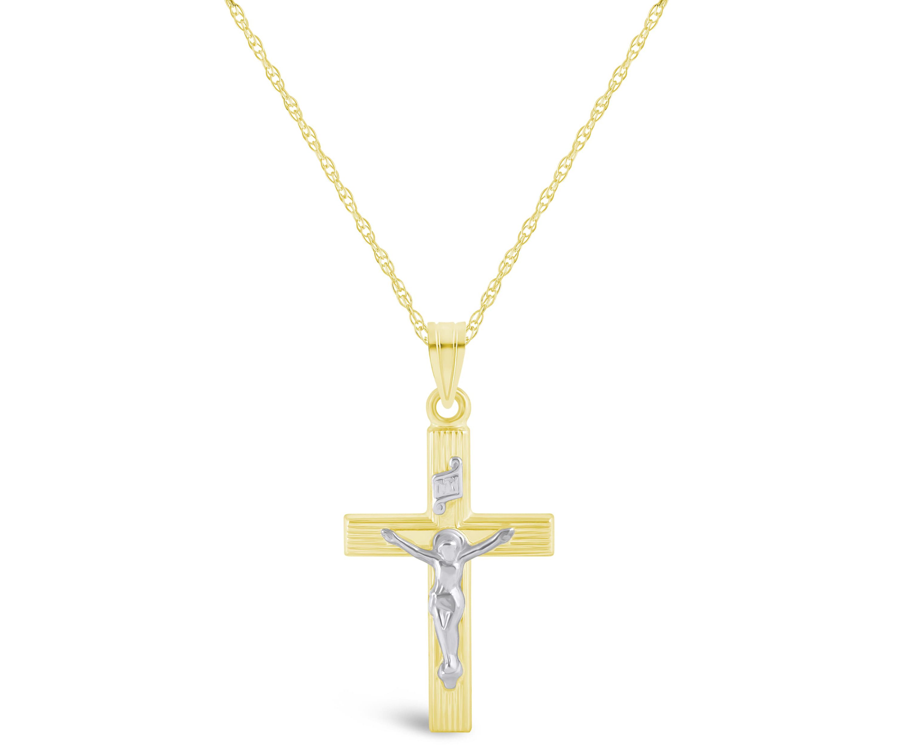 14K White Gold Crucifix Cross Pendant Necklace