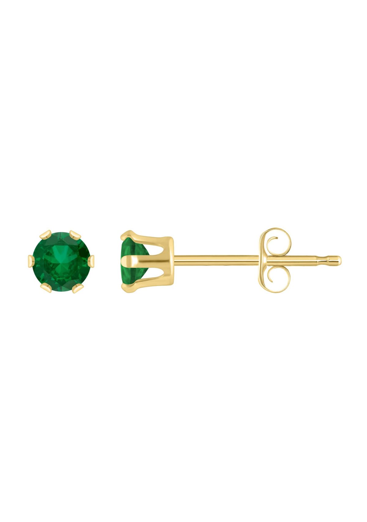 Lab Created 10K Yellow Gold 3mm Round Created Emerald Stud Earrings