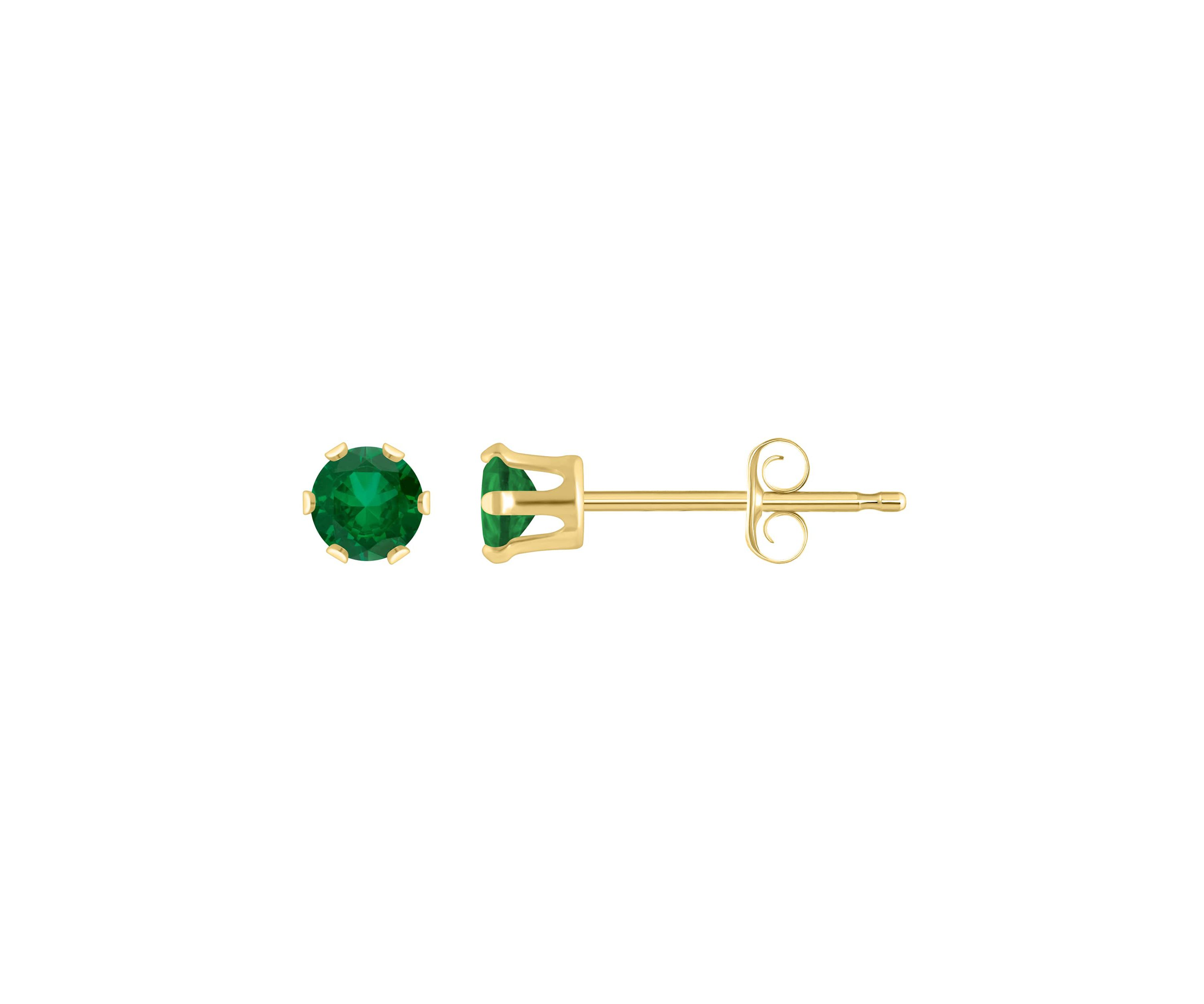 Lab Created 10K Yellow Gold 3mm Round Created Emerald Stud Earrings