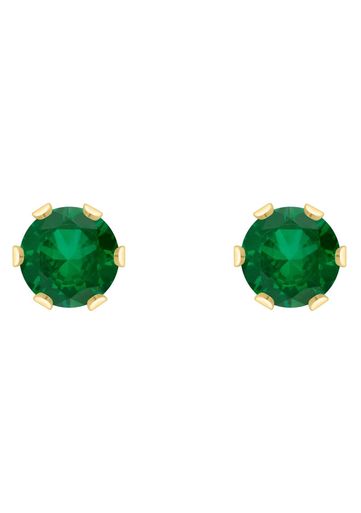 Lab Created 10K Yellow Gold 3mm Round Created Emerald Stud Earrings