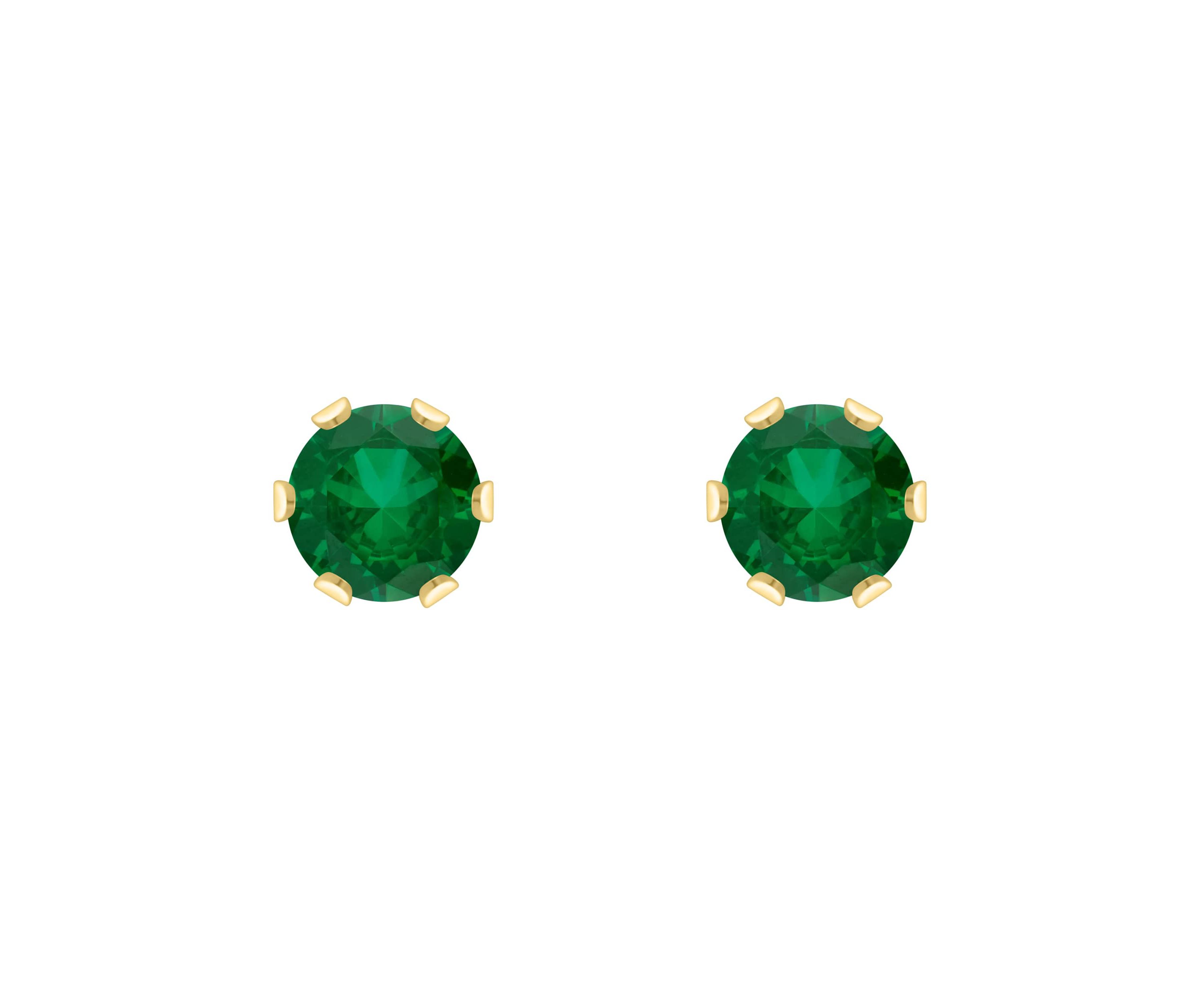 Lab Created 10K Yellow Gold 3mm Round Created Emerald Stud Earrings