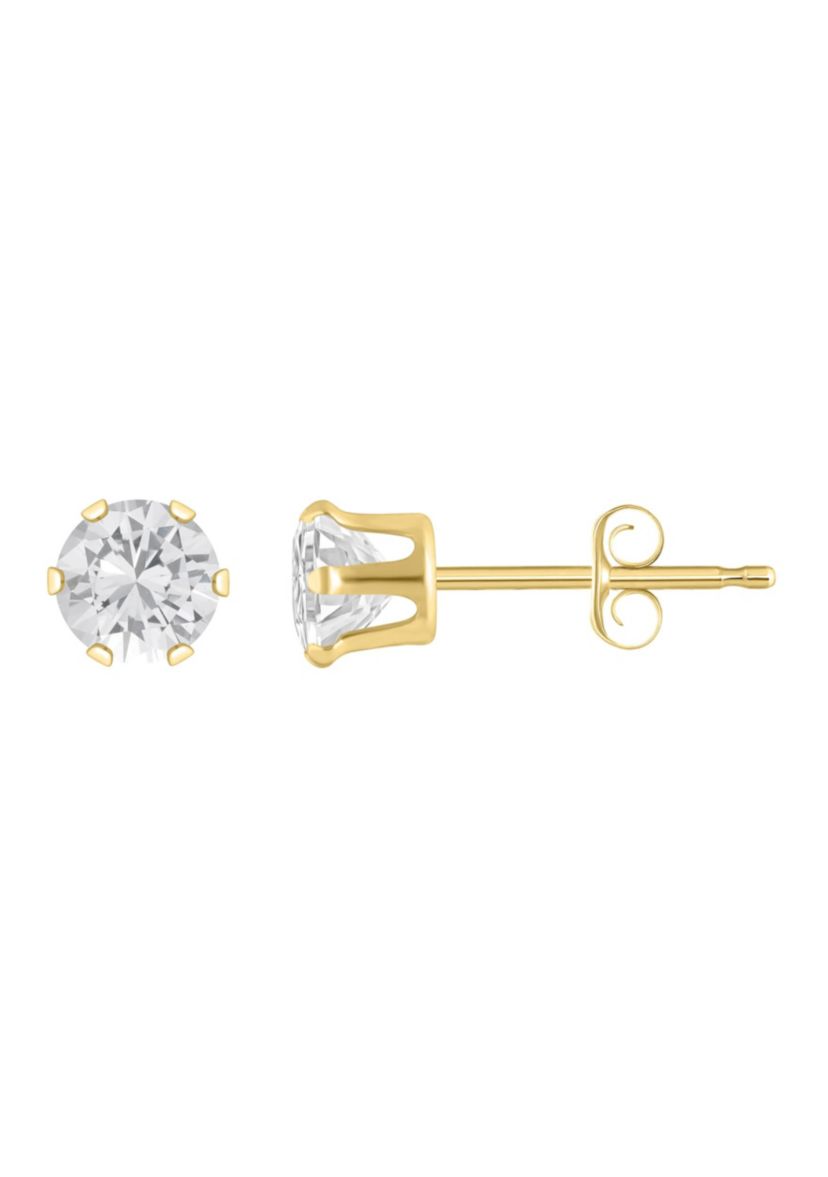 10K Yellow Gold 4mm Round White Topaz Stud Earrings