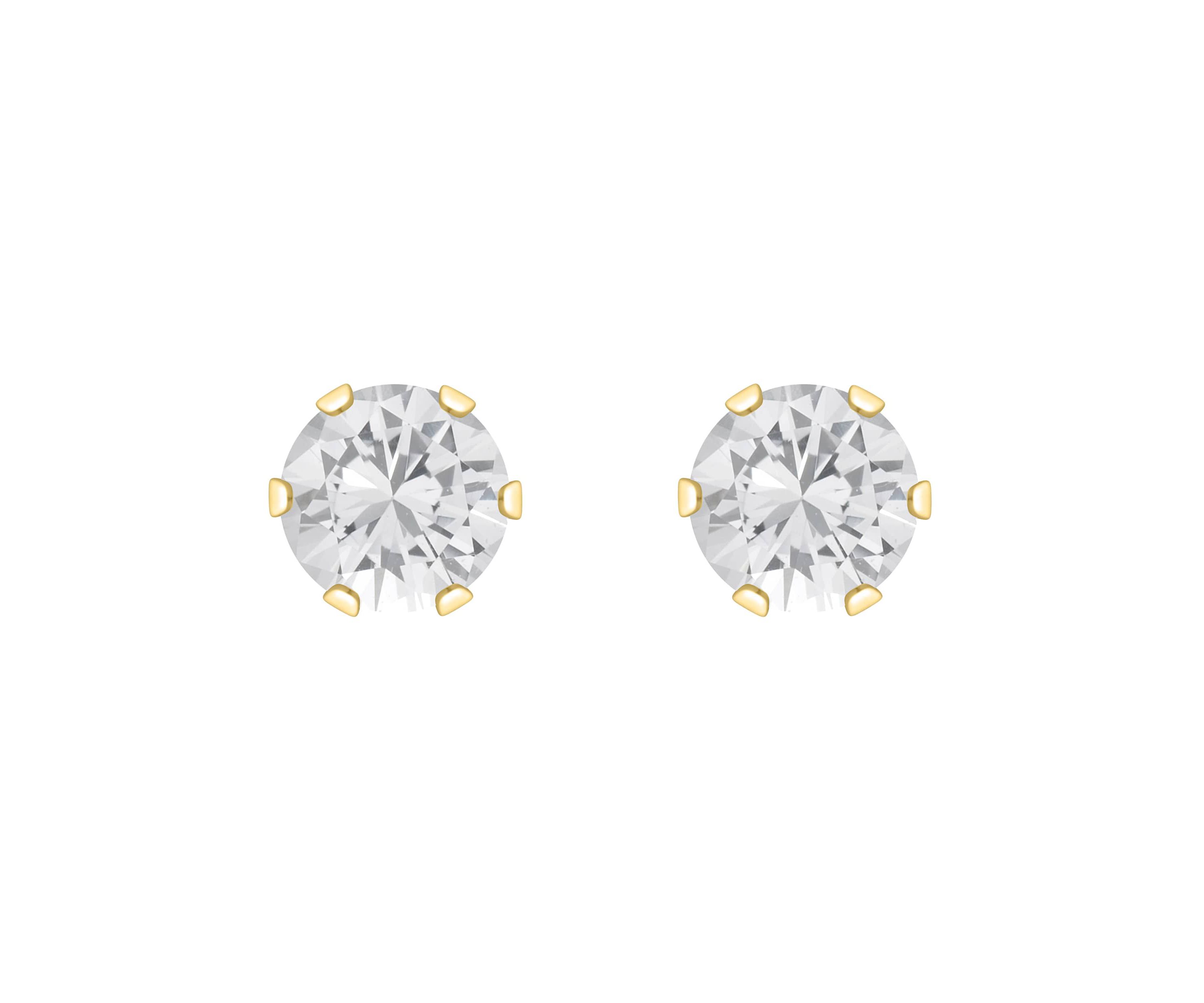 10K Yellow Gold 4mm Round White Topaz Stud Earrings