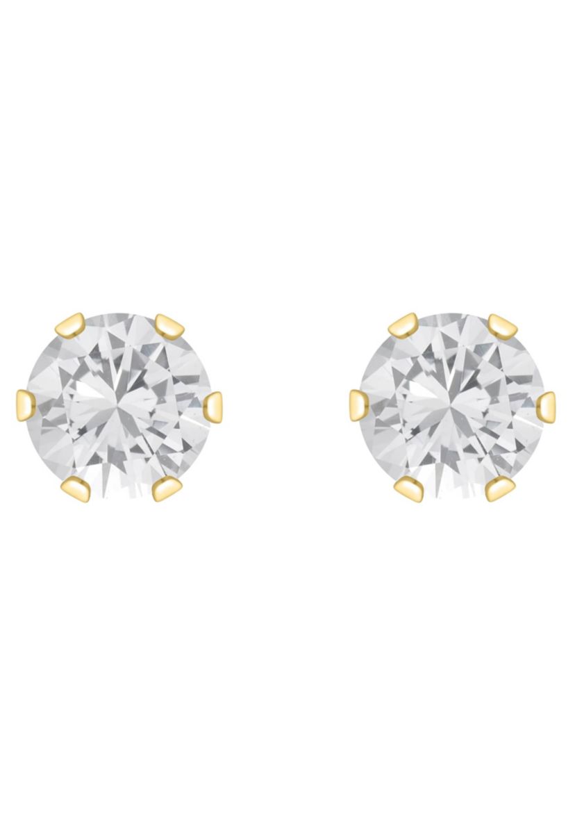 10K Yellow Gold 4mm Round White Topaz Stud Earrings