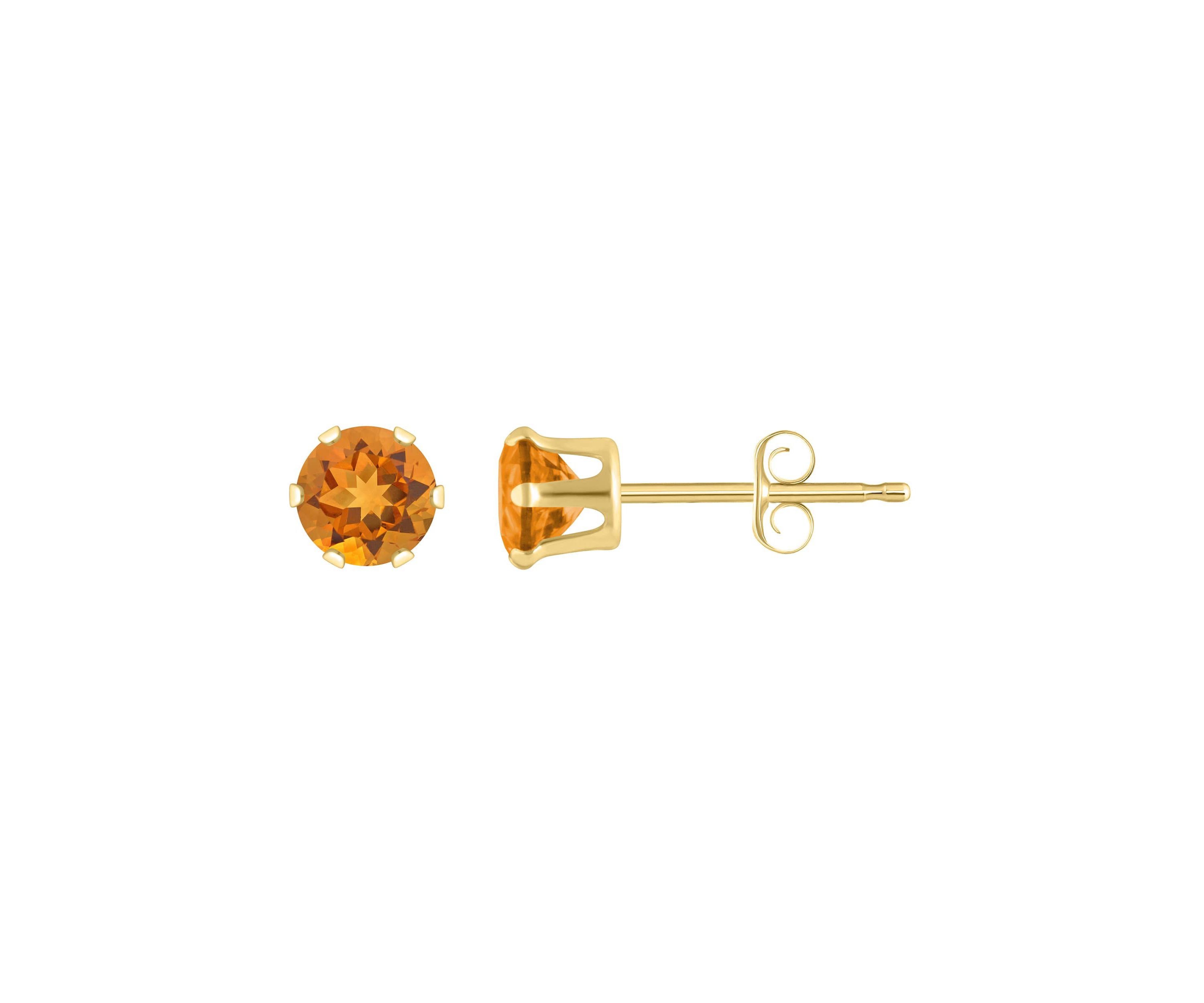 10K White Gold 4mm Round Citrine Stud Earrings