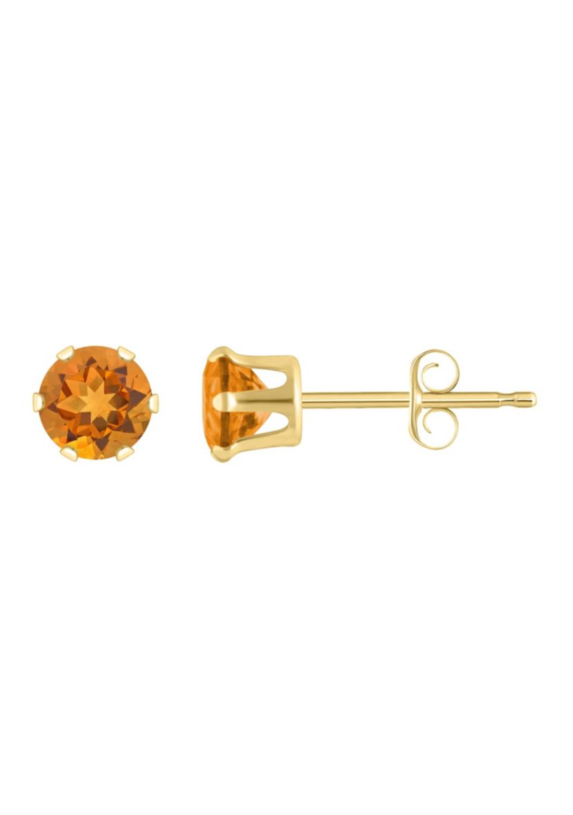 10K White Gold 4mm Round Citrine Stud Earrings