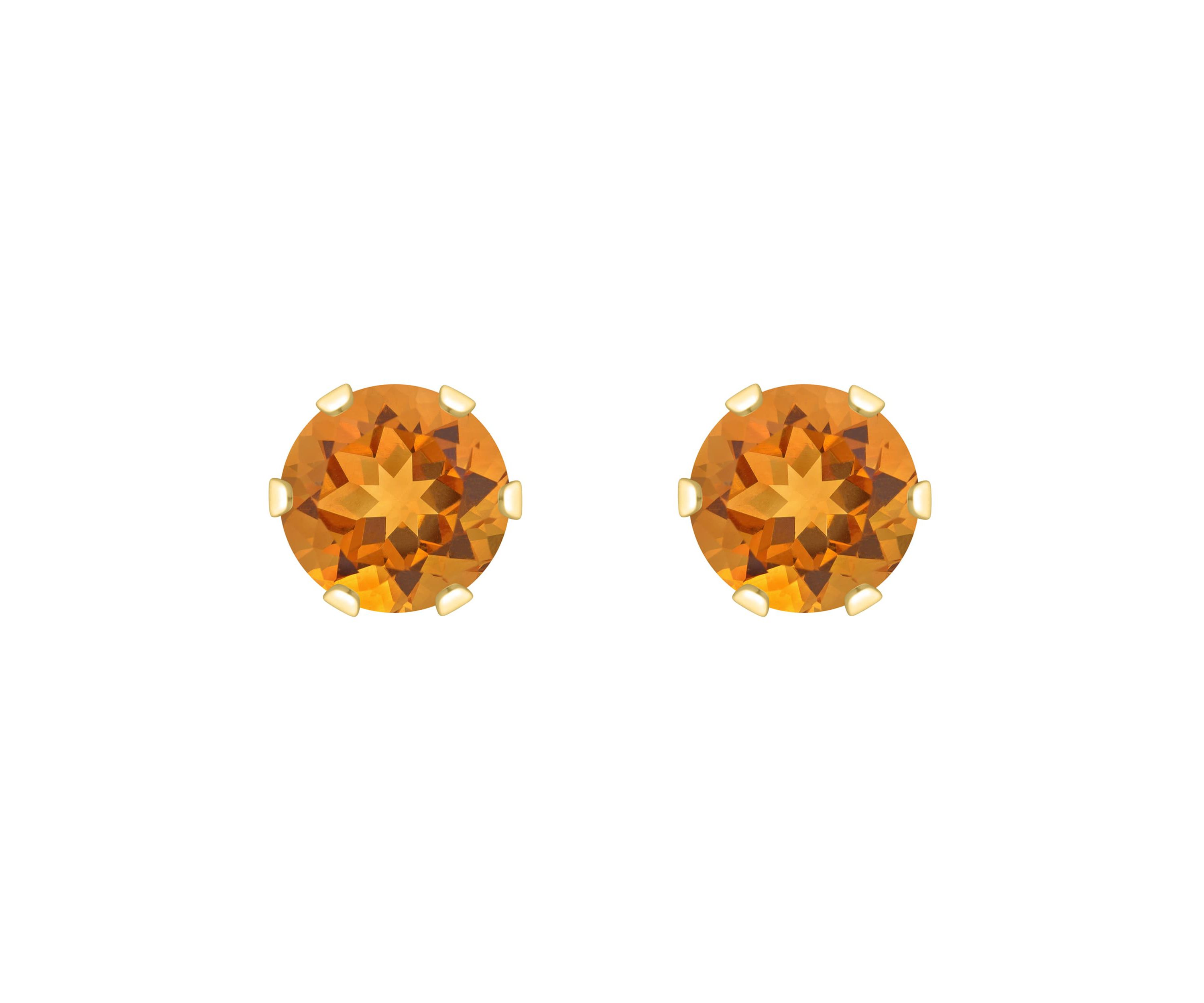 10K White Gold 4mm Round Citrine Stud Earrings