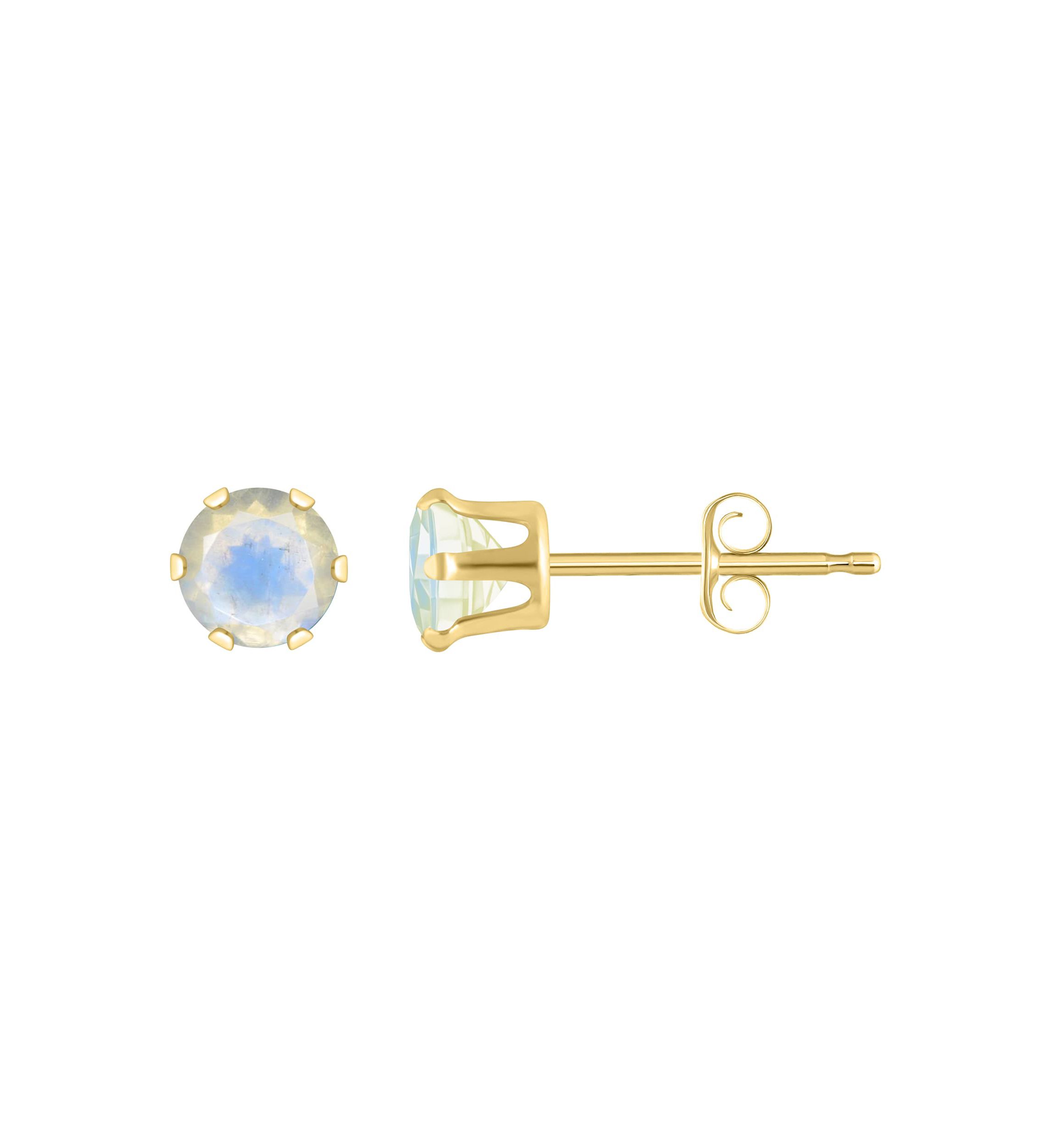 10K Yellow Gold 4mm Round Moonstone Stud Earrings