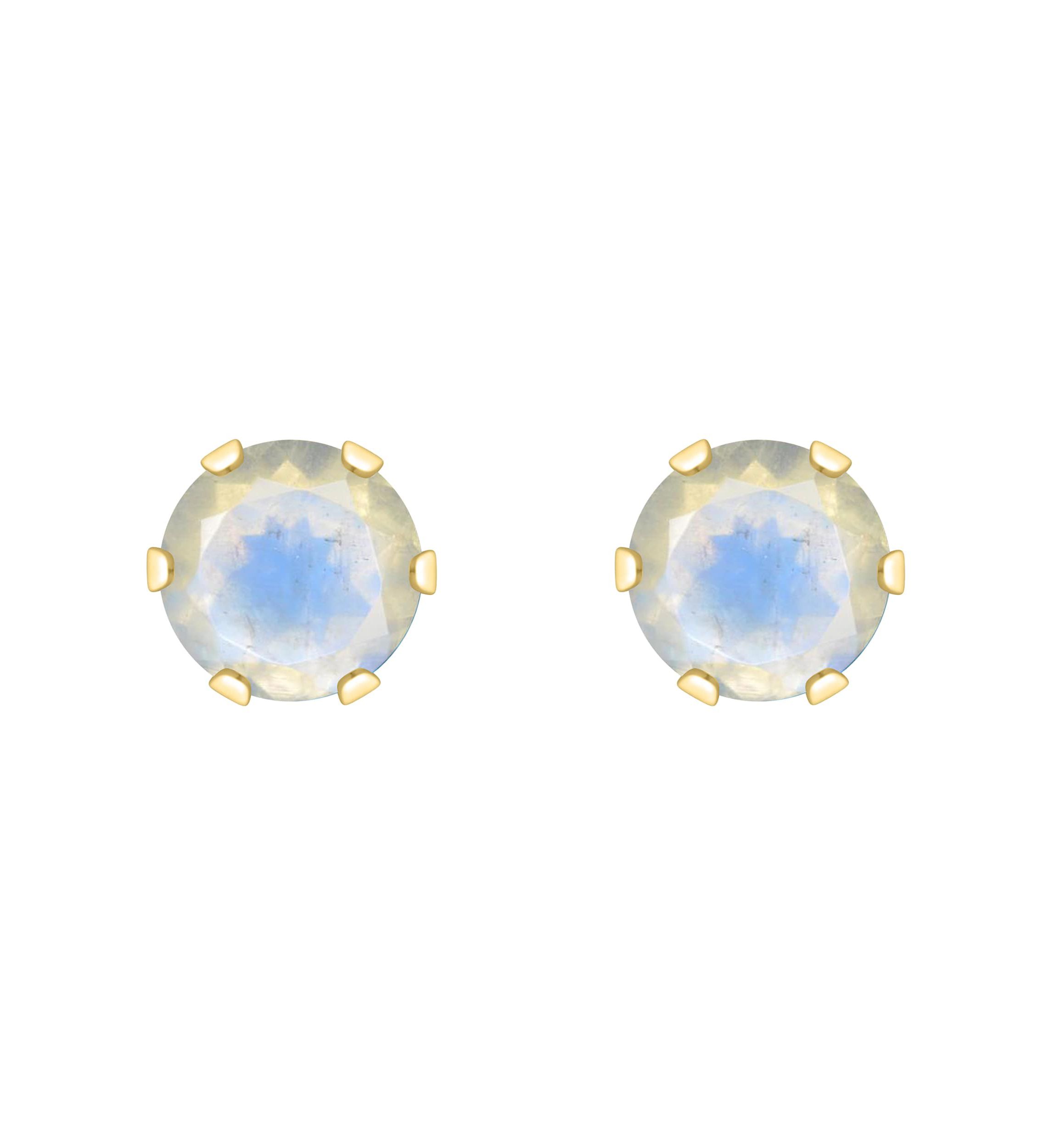 10K Yellow Gold 4mm Round Moonstone Stud Earrings