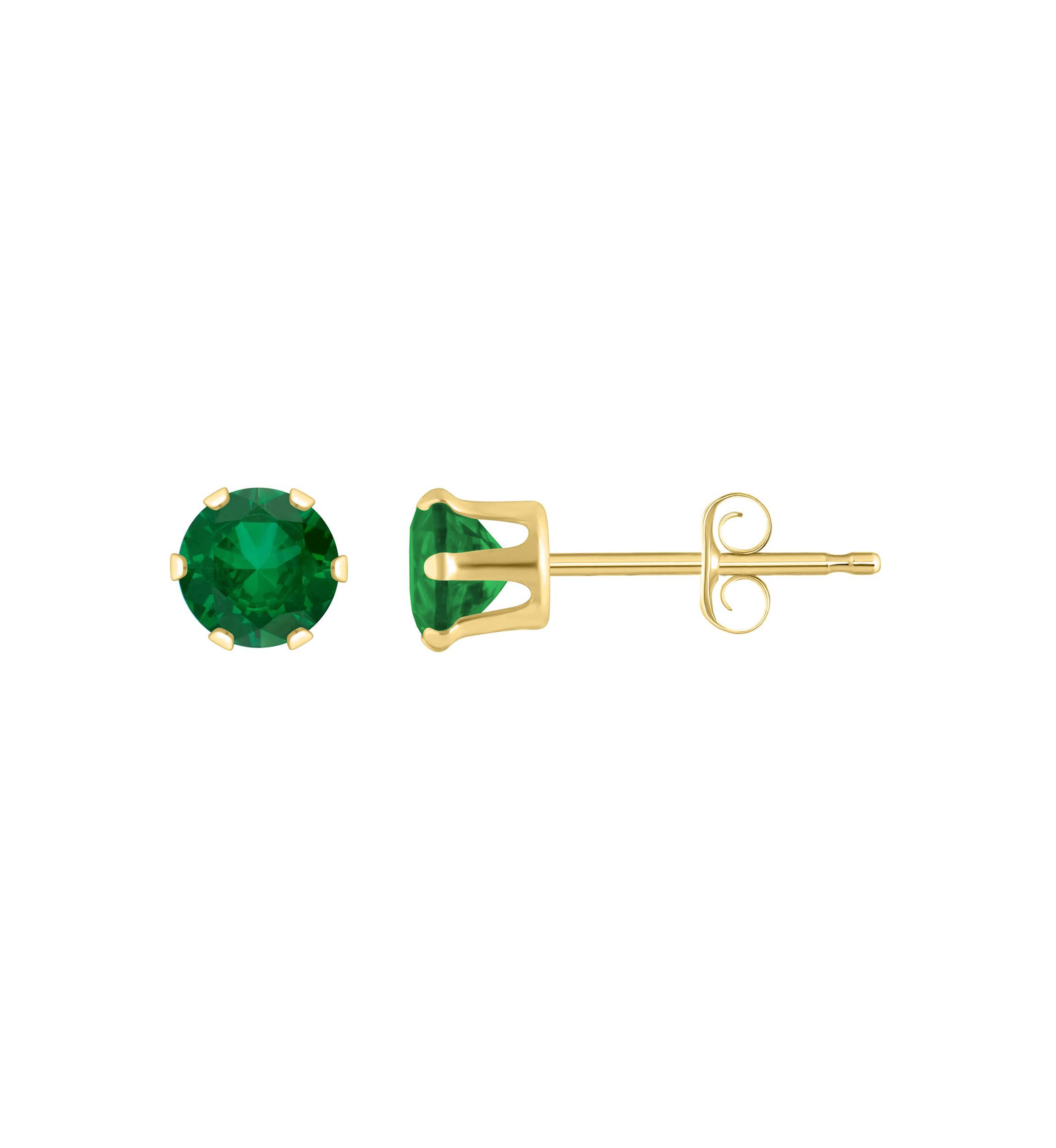 Lab Created 10K Yellow Gold 4mm Round Created Emerald Stud Earrings