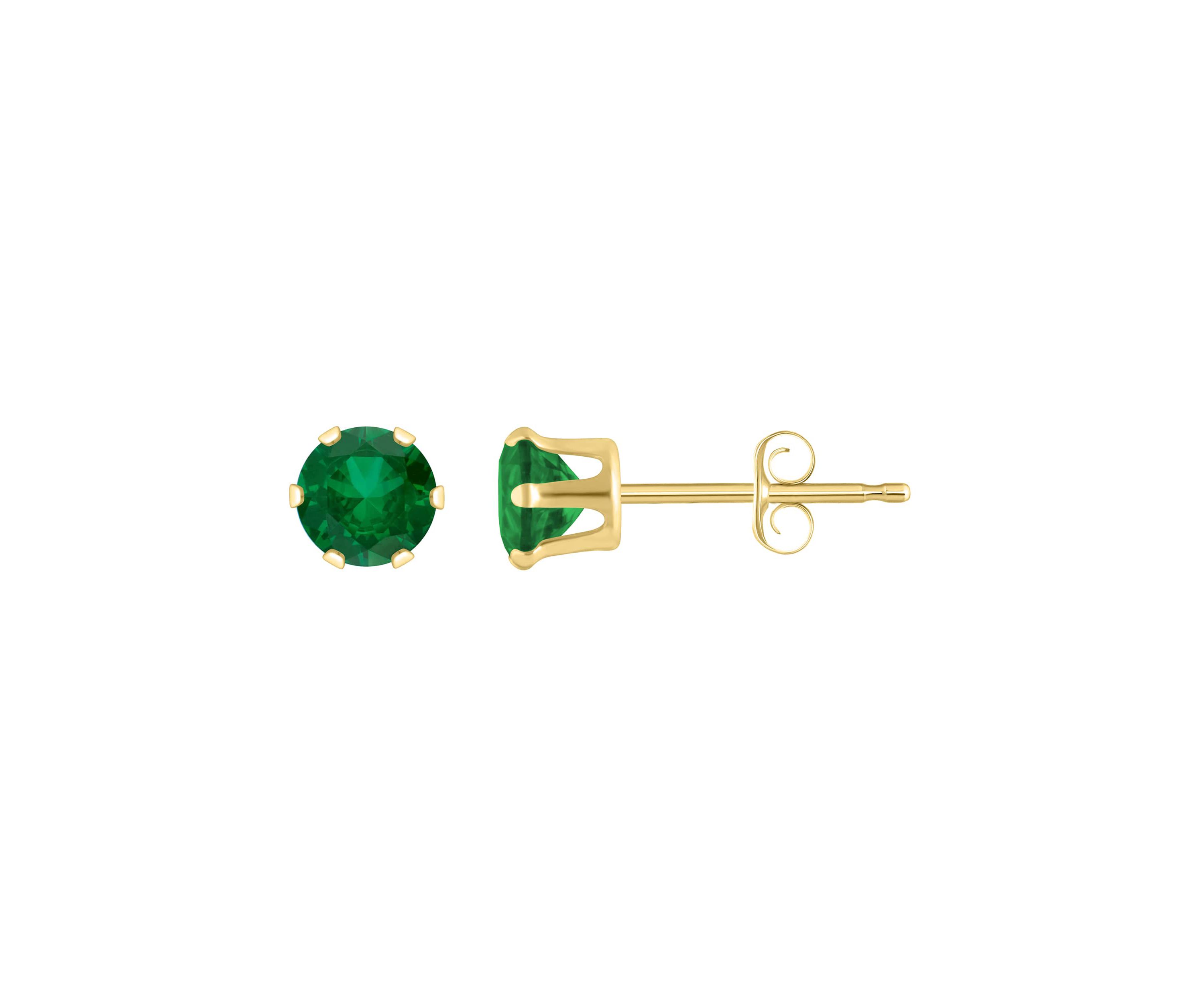 Lab Created 10K Yellow Gold 4mm Round Created Emerald Stud Earrings