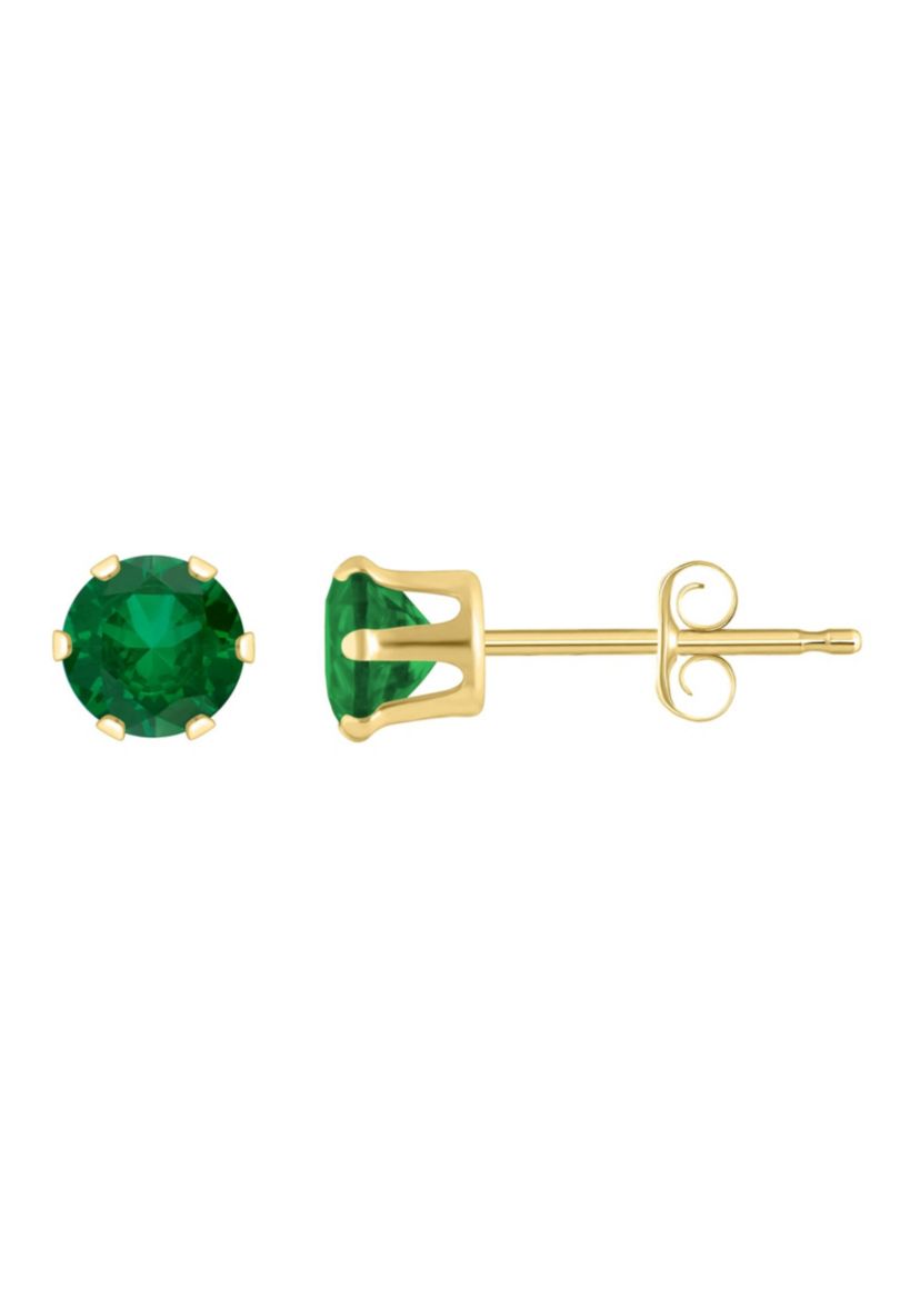 Lab Created 10K Yellow Gold 4mm Round Created Emerald Stud Earrings