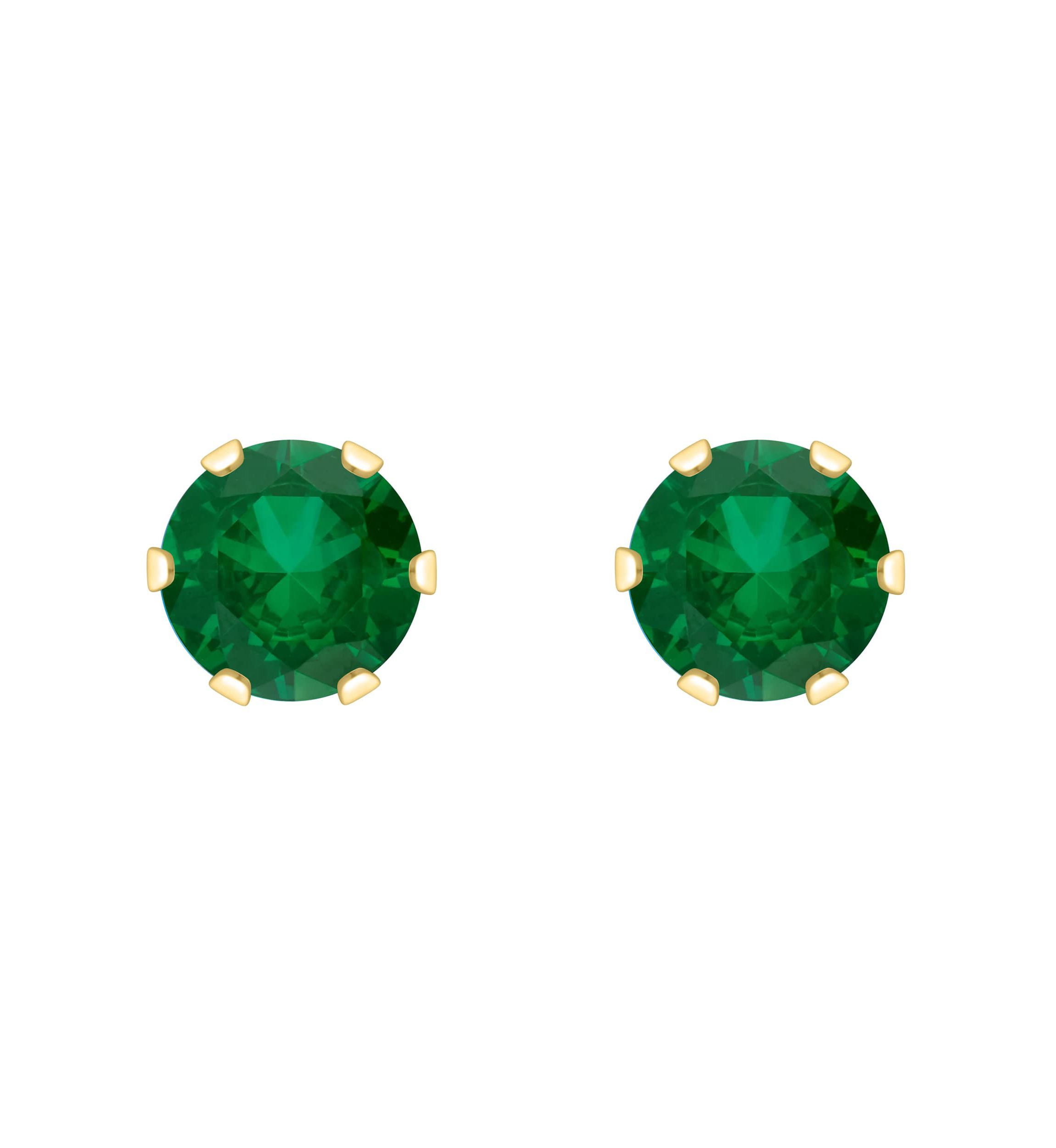 Lab Created 10K Yellow Gold 4mm Round Created Emerald Stud Earrings