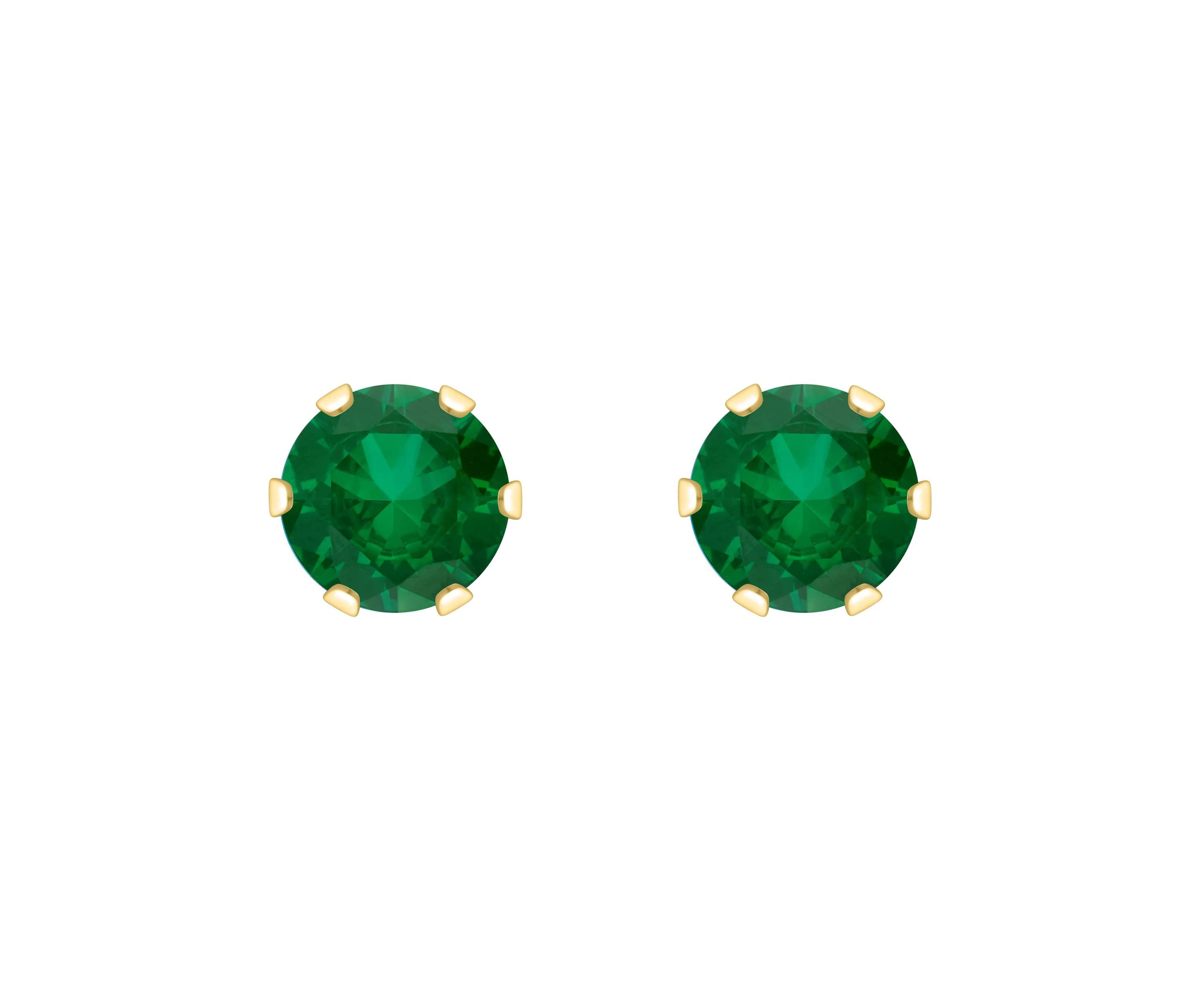 Lab Created 10K Yellow Gold 4mm Round Created Emerald Stud Earrings