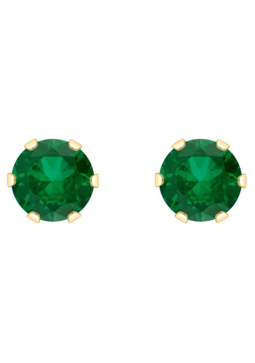 Lab Created 10K Yellow Gold 4mm Round Created Emerald Stud Earrings