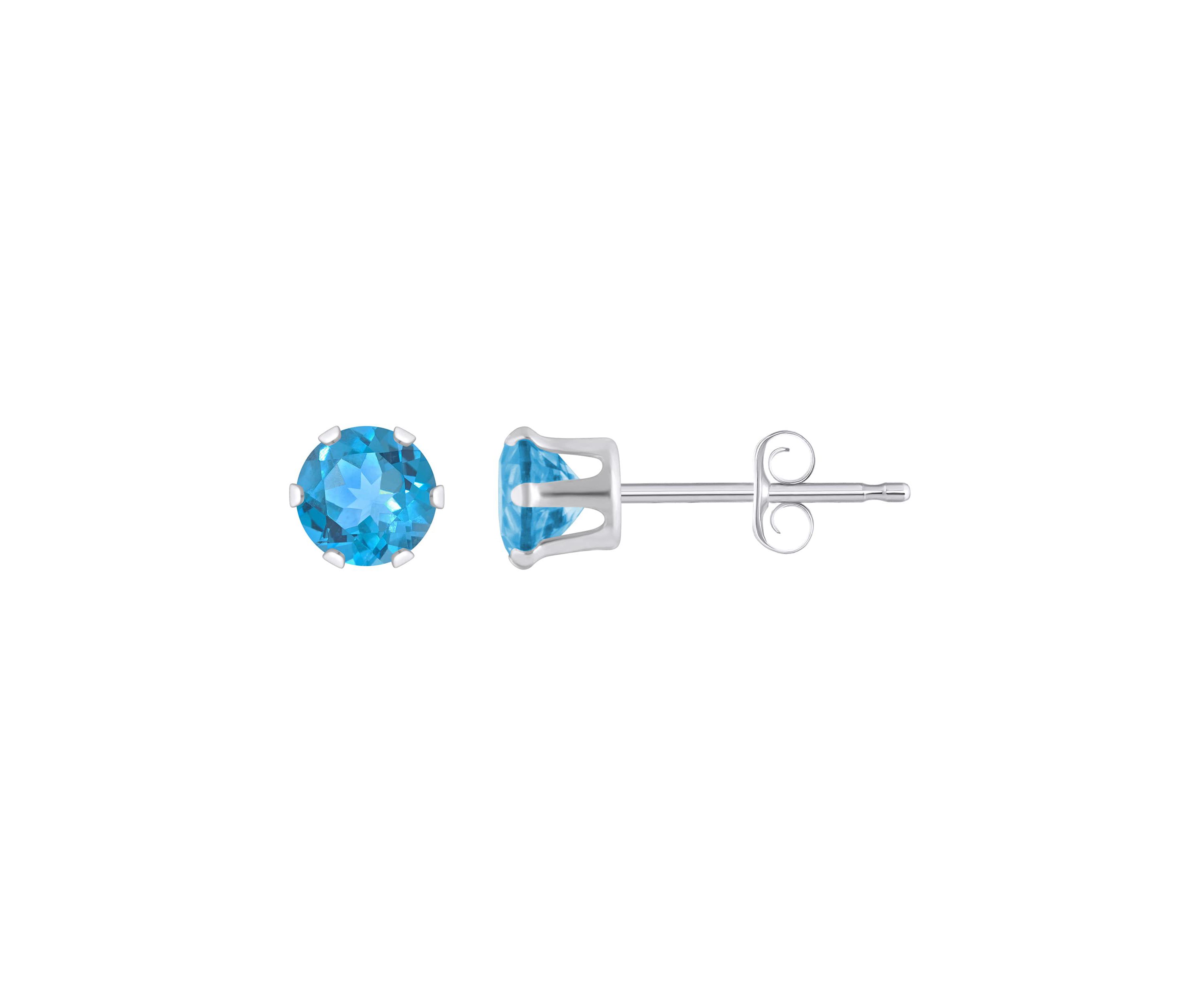 10K Yellow Gold 4mm Round Blue Topaz Stud Earrings