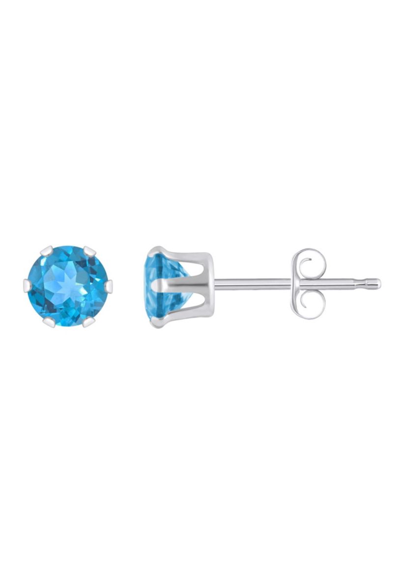 10K Yellow Gold 4mm Round Blue Topaz Stud Earrings