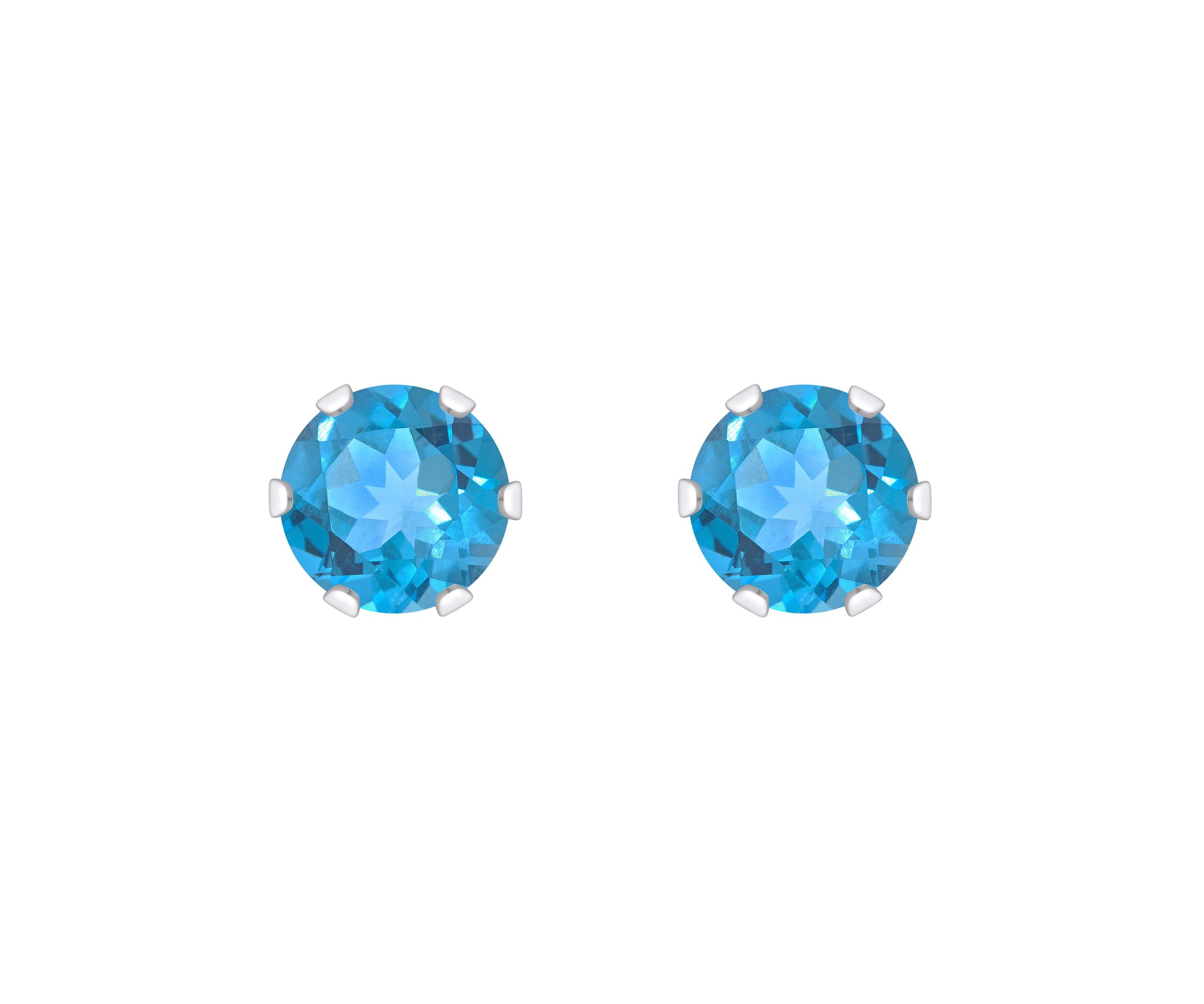 10K Yellow Gold 4mm Round Blue Topaz Stud Earrings