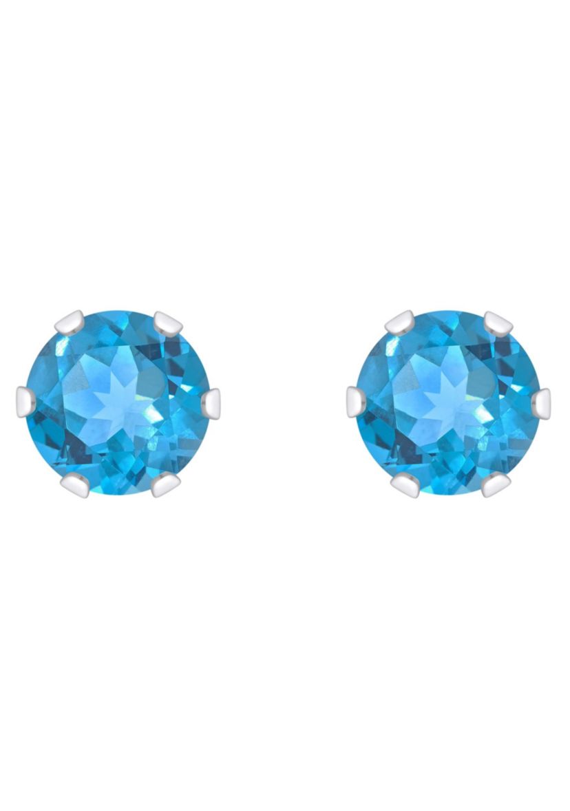 10K Yellow Gold 4mm Round Blue Topaz Stud Earrings