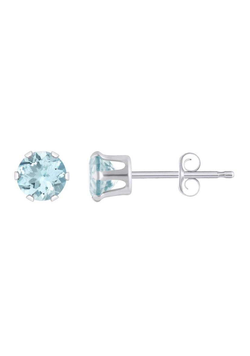10K Yellow Gold 4mm Round Aquamarine Stud Earrings