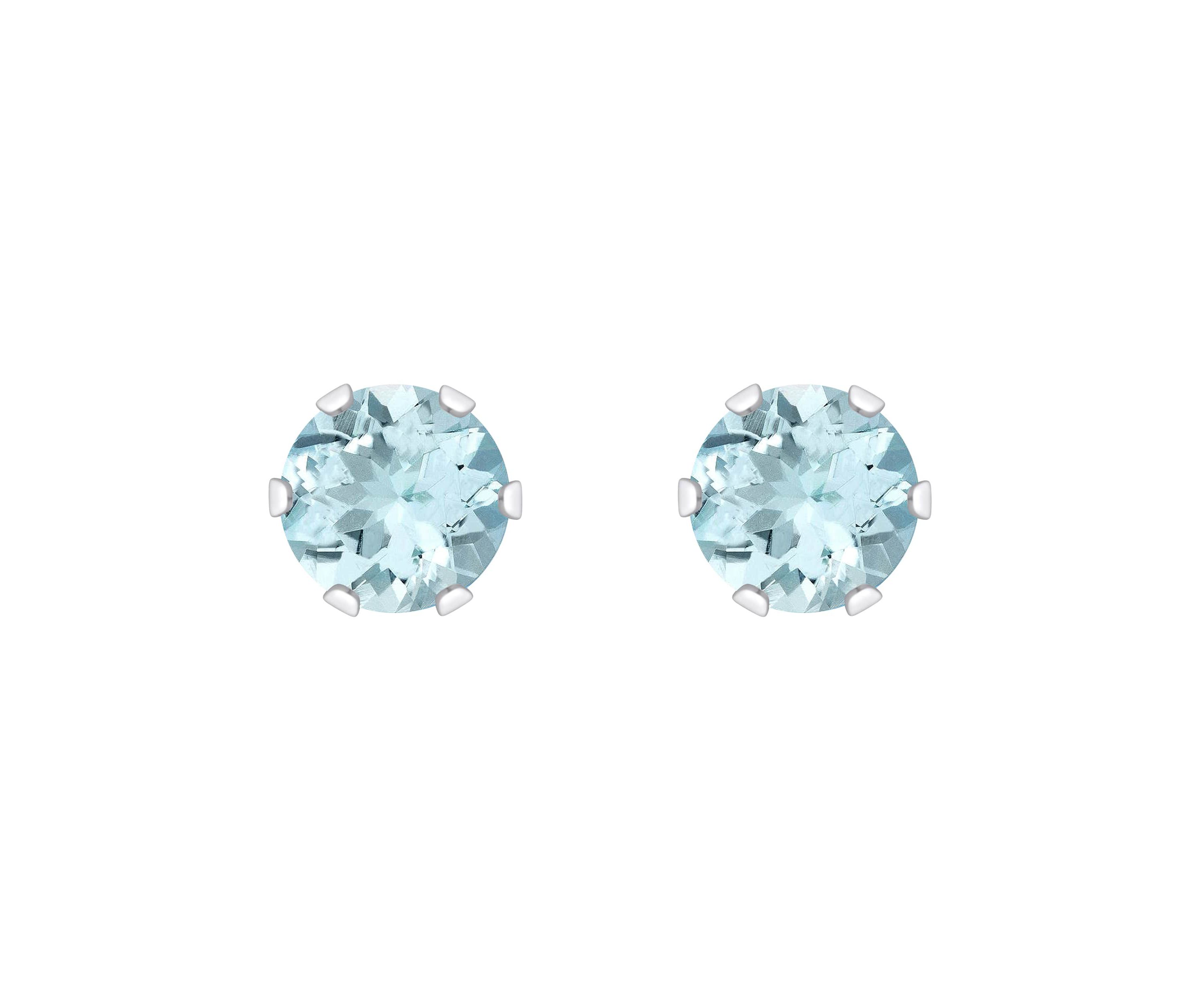 10K Yellow Gold 4mm Round Aquamarine Stud Earrings