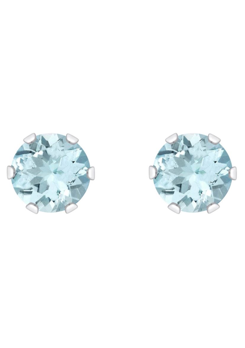 10K Yellow Gold 4mm Round Aquamarine Stud Earrings