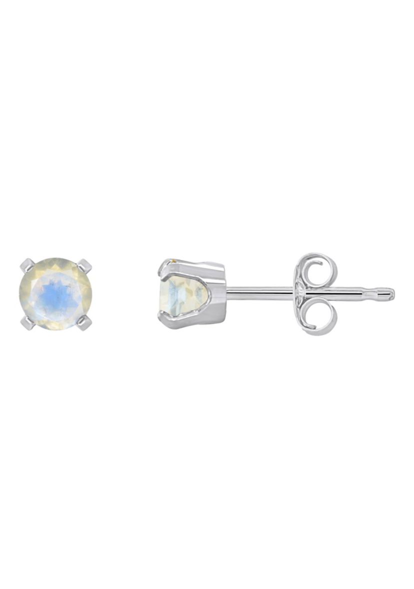 14K Yellow Gold 4mm Round Moonstone Stud Earrings