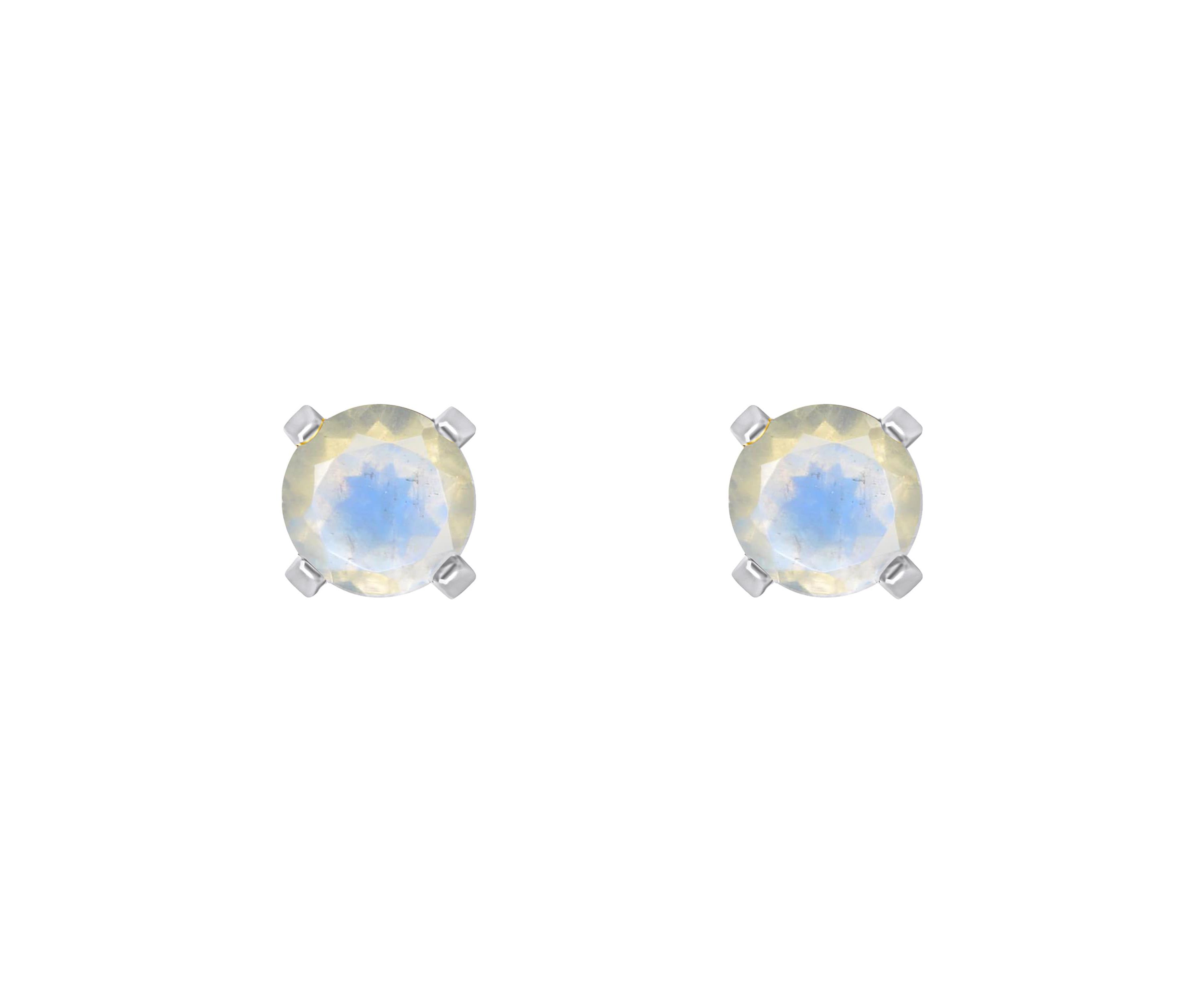 14K Yellow Gold 4mm Round Moonstone Stud Earrings