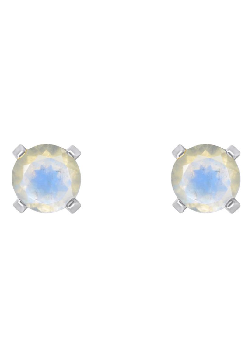 14K Yellow Gold 4mm Round Moonstone Stud Earrings