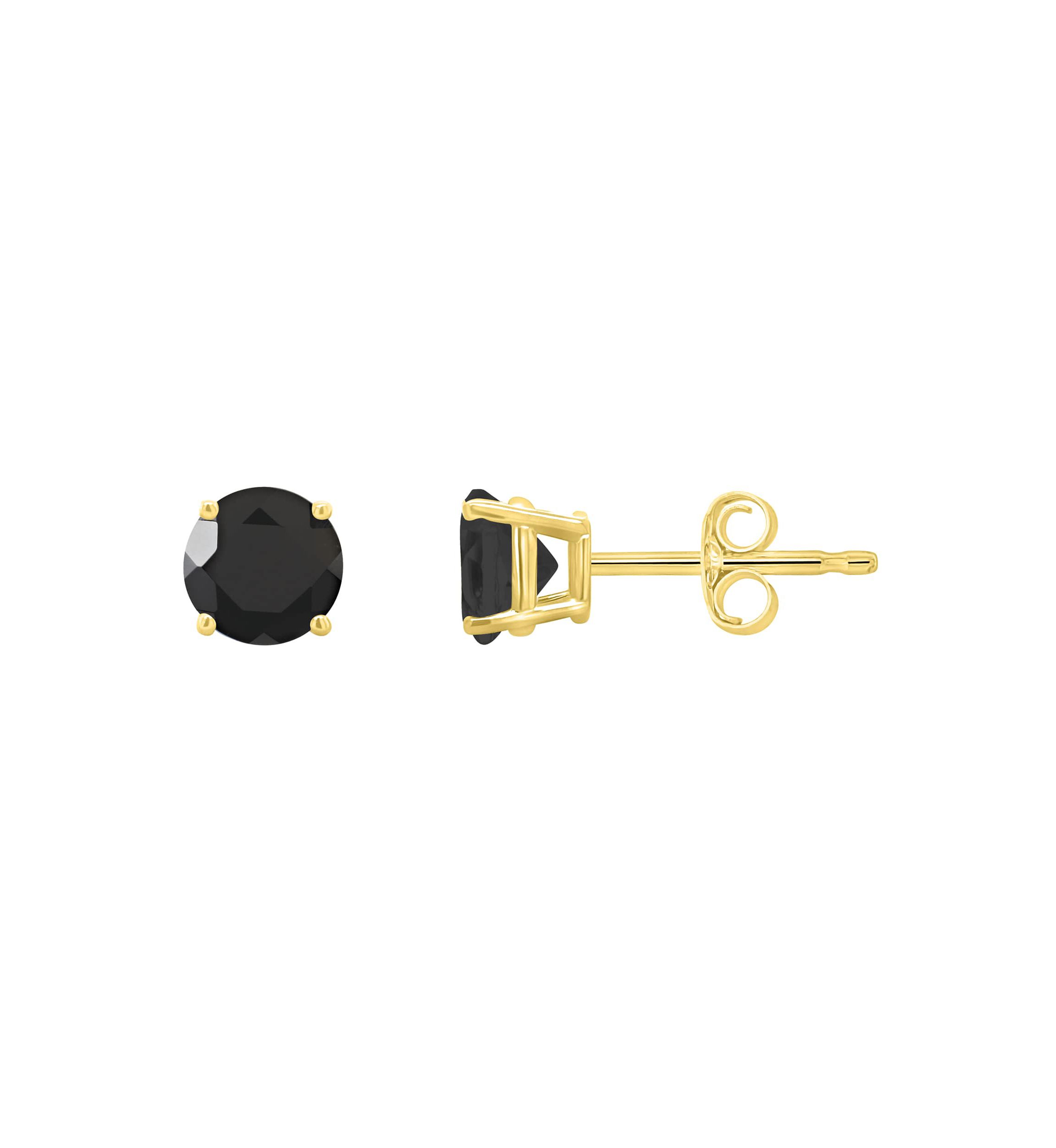 14K White Gold 5mm Round Black Onyx Stud Earrings