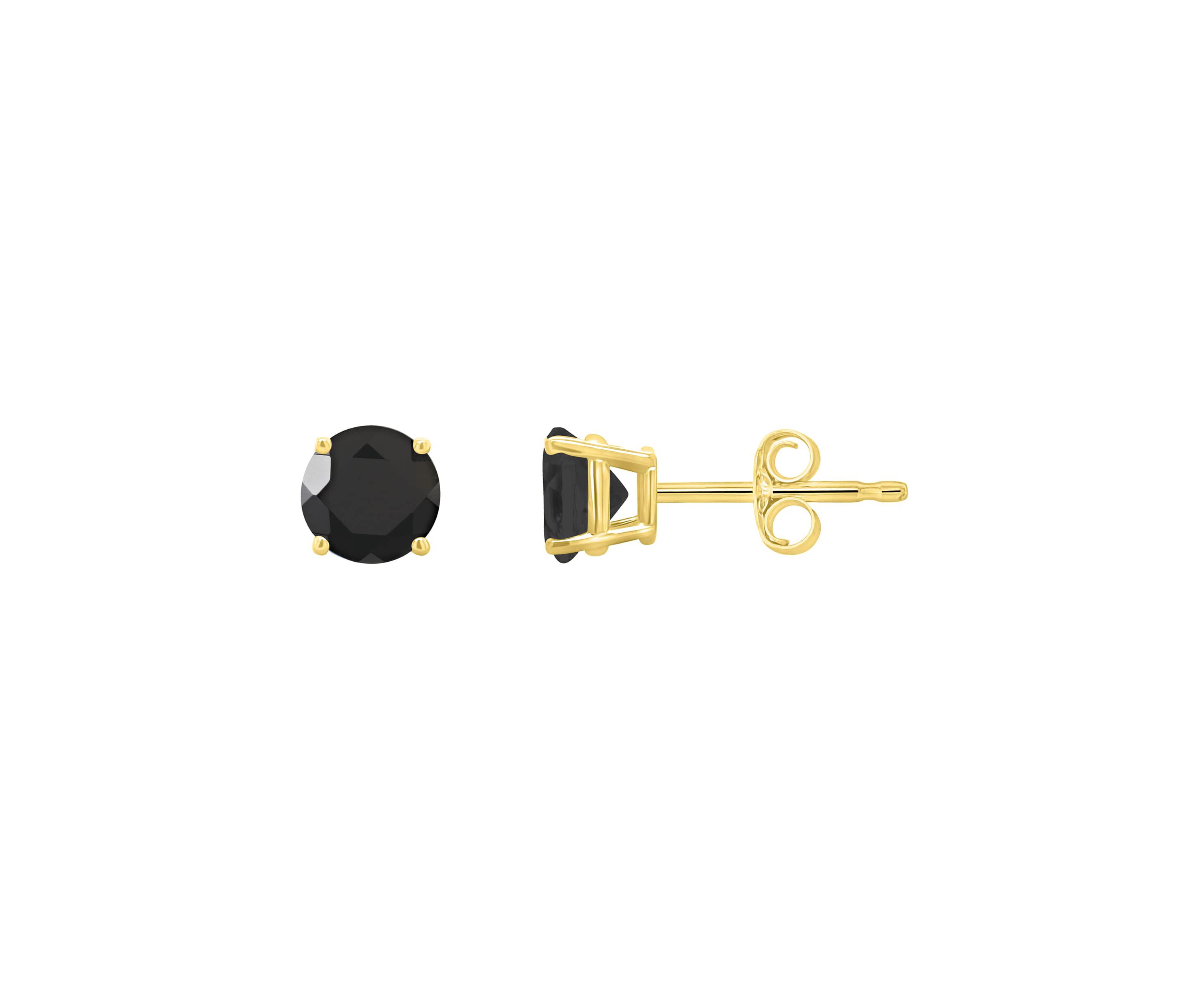14K White Gold 5mm Round Black Onyx Stud Earrings