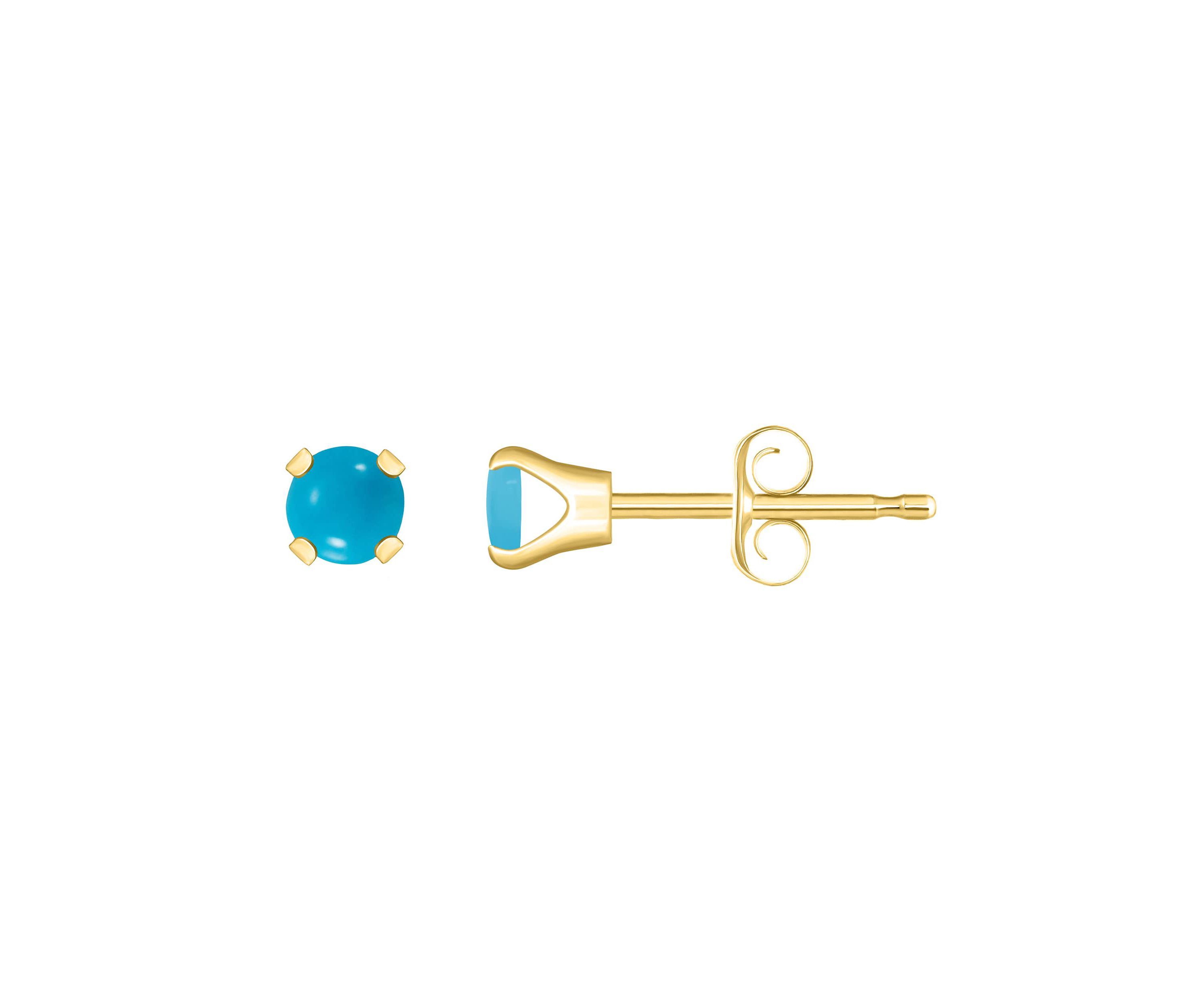 14K Yellow Gold 3mm Round Turquoise Stud Earrings