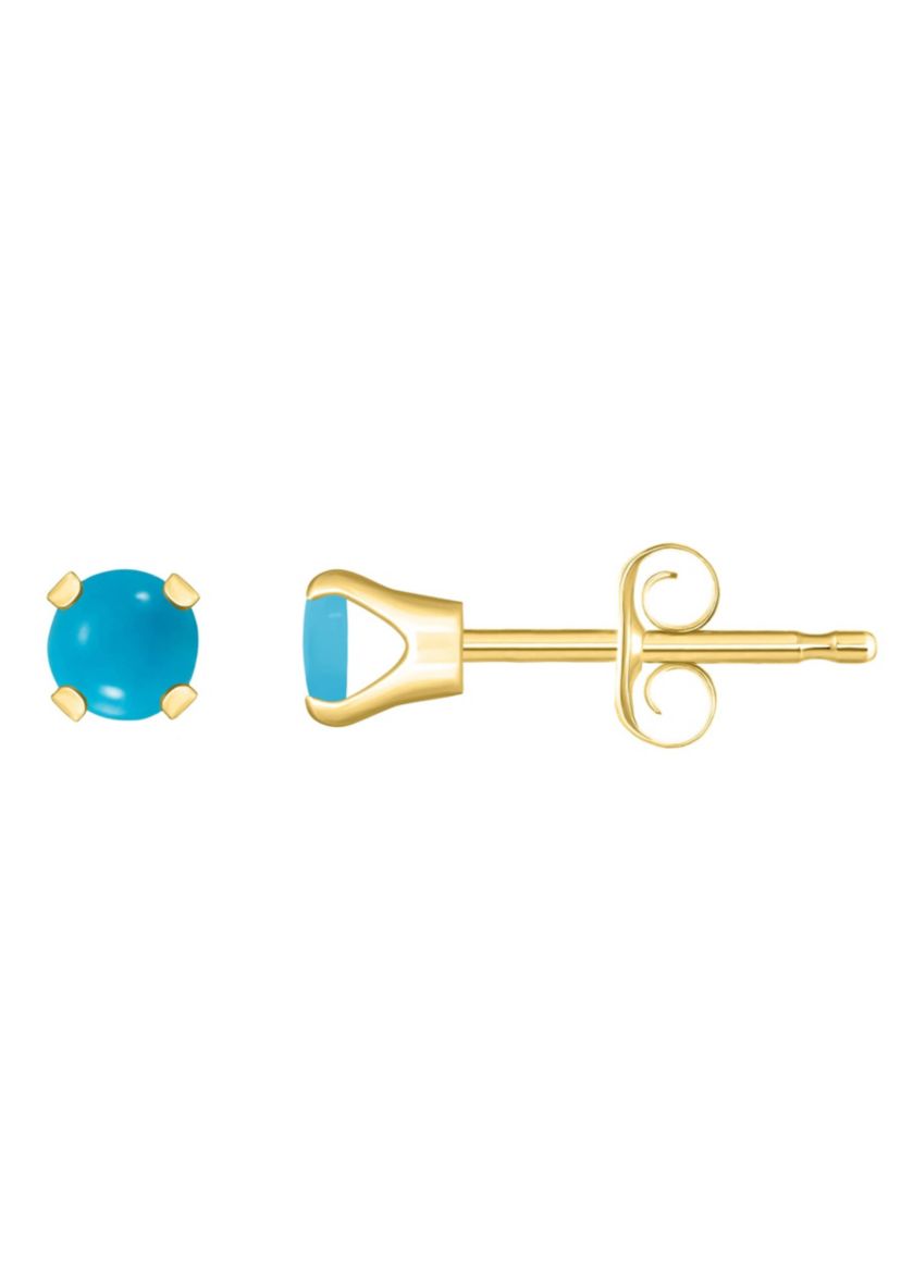 14K Yellow Gold 3mm Round Turquoise Stud Earrings