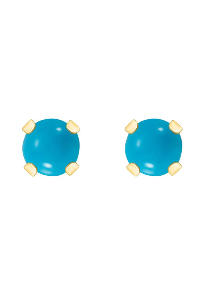 14K Yellow Gold 3mm Round Turquoise Stud Earrings