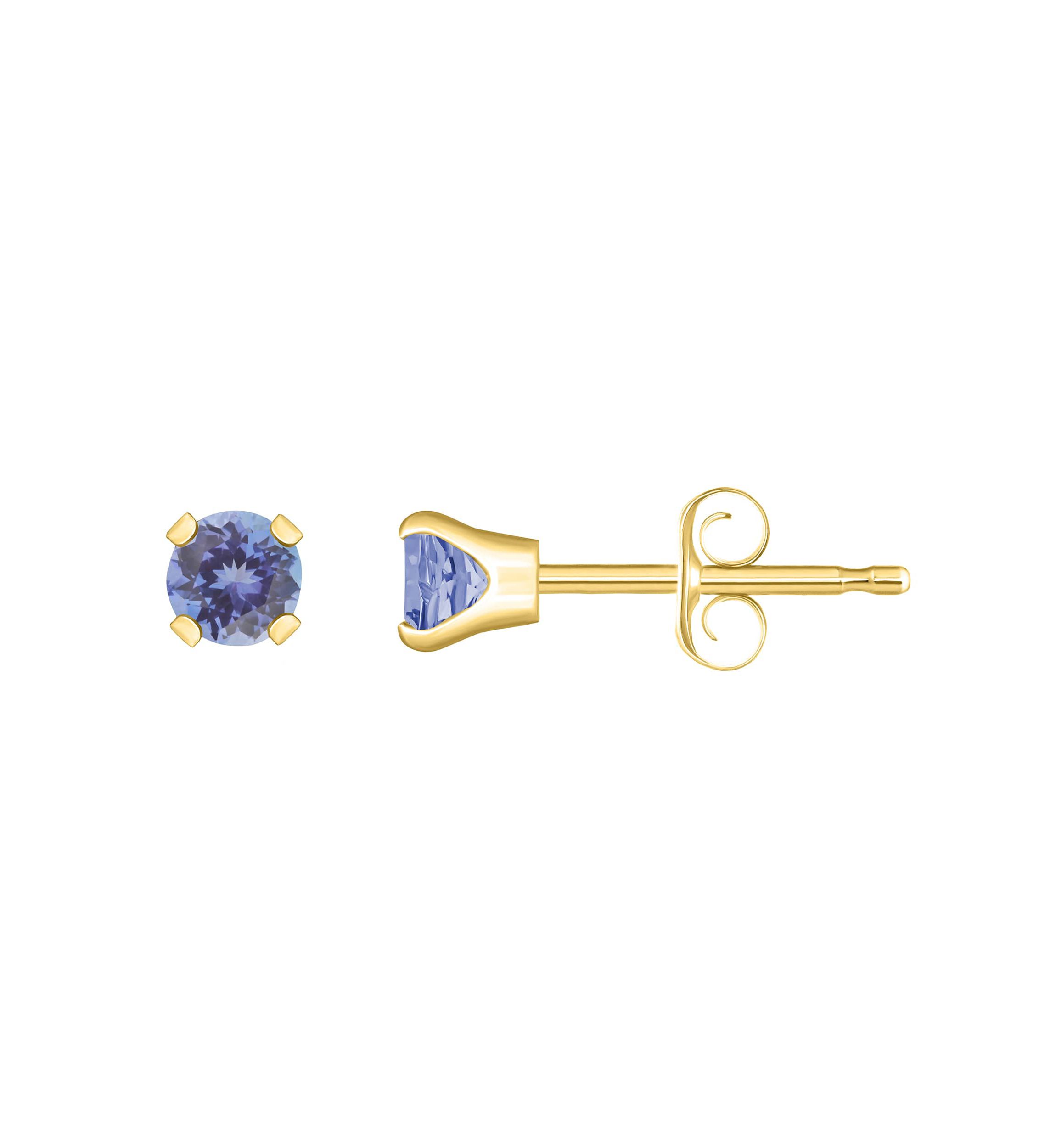 14K Yellow Gold 3mm Round Tanzanite Stud Earrings