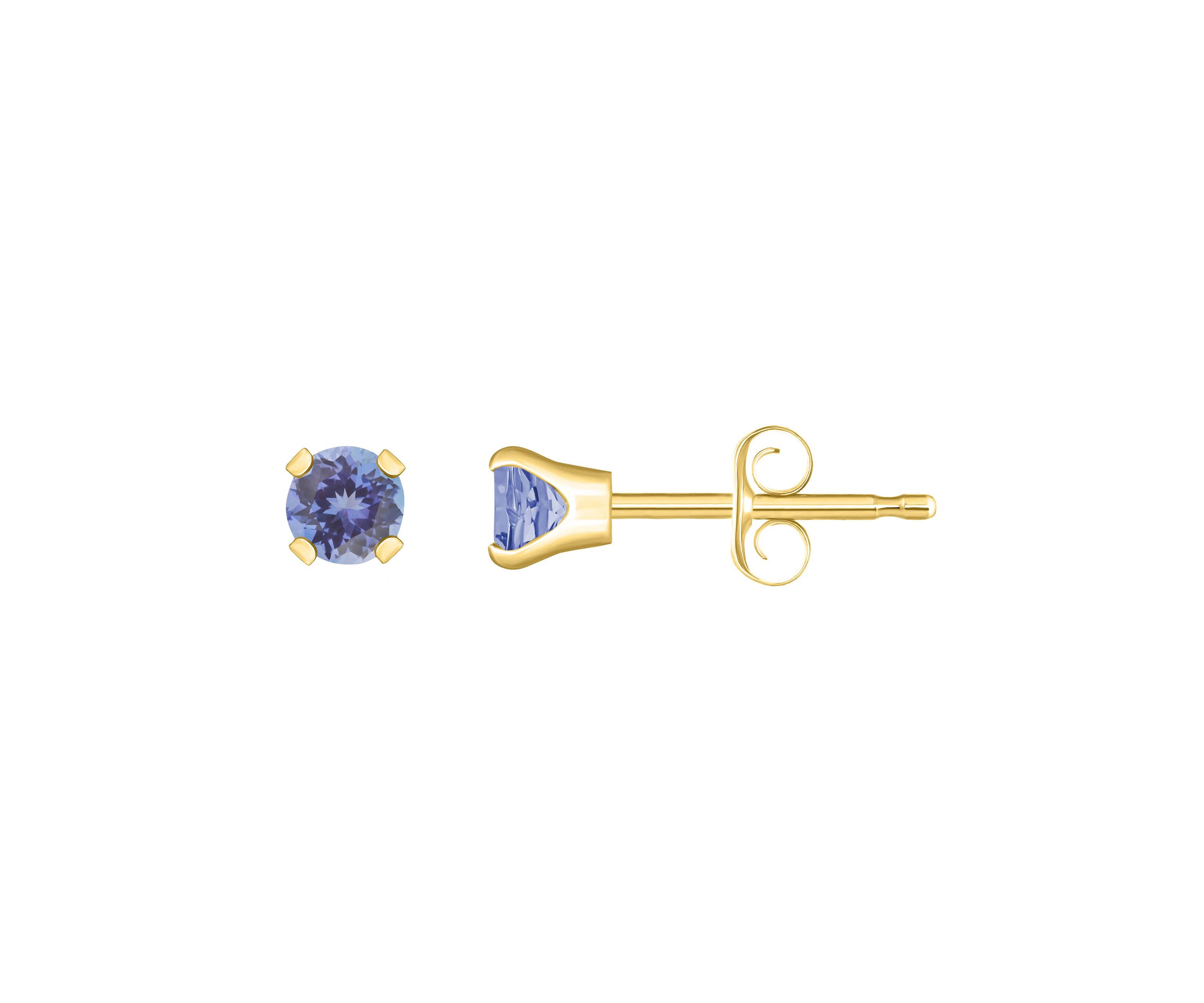 14K Yellow Gold 3mm Round Tanzanite Stud Earrings