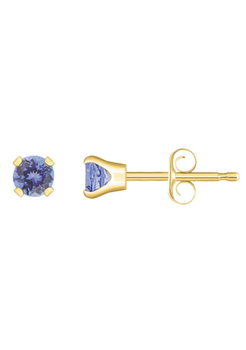14K Yellow Gold 3mm Round Tanzanite Stud Earrings