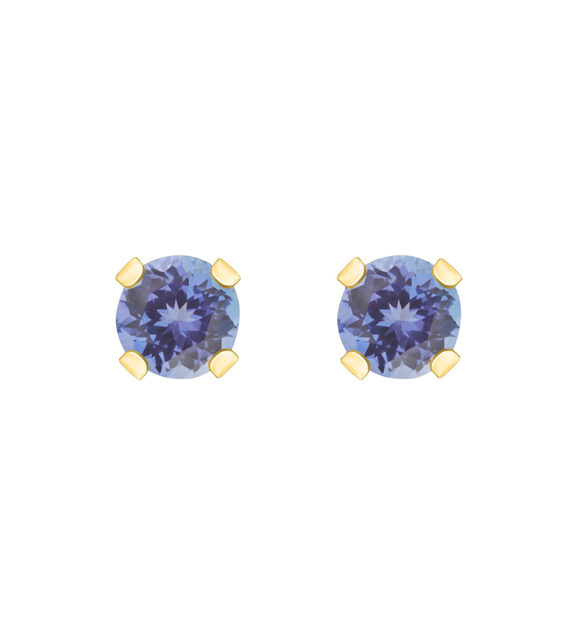14K Yellow Gold 3mm Round Tanzanite Stud Earrings