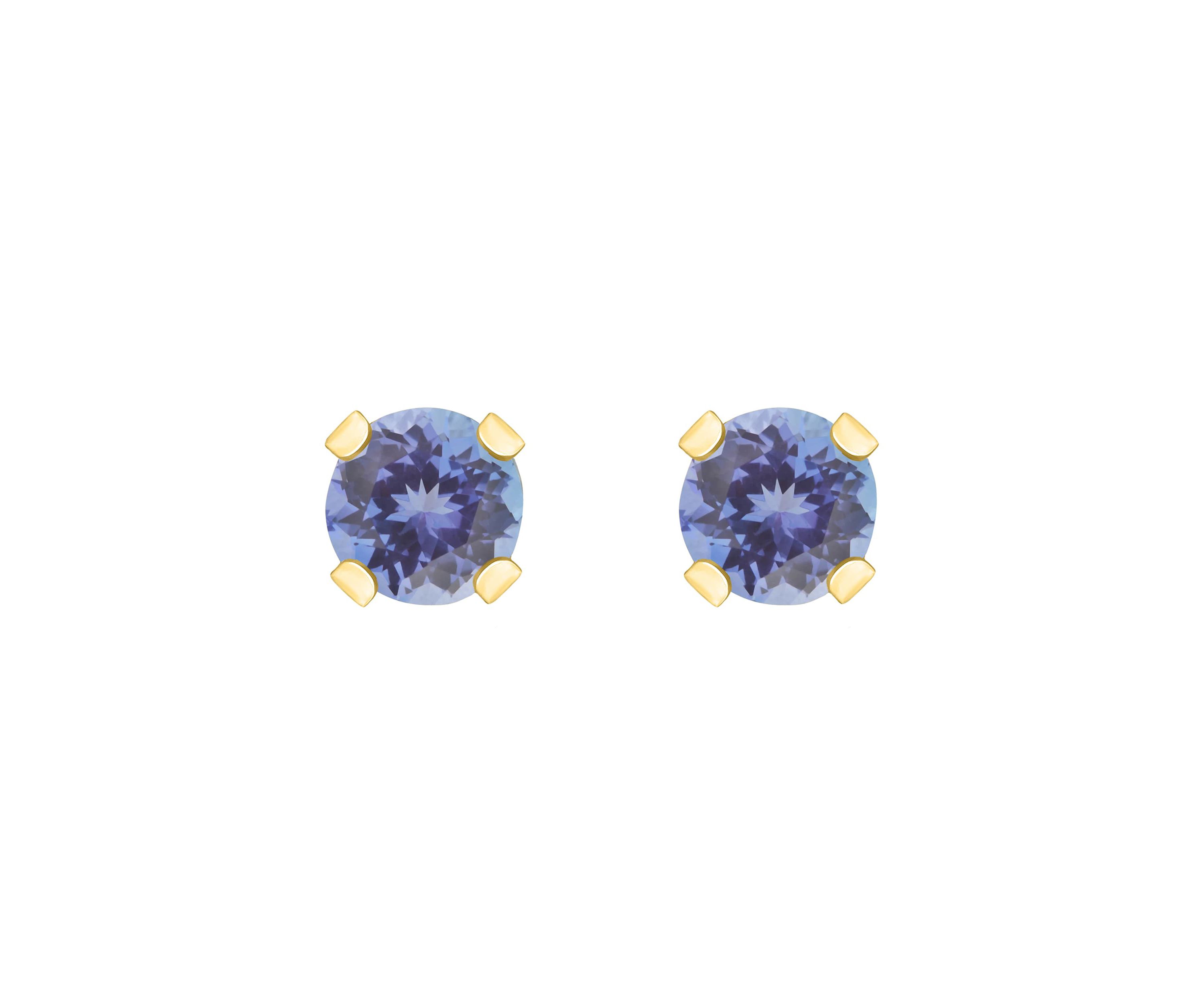 14K Yellow Gold 3mm Round Tanzanite Stud Earrings