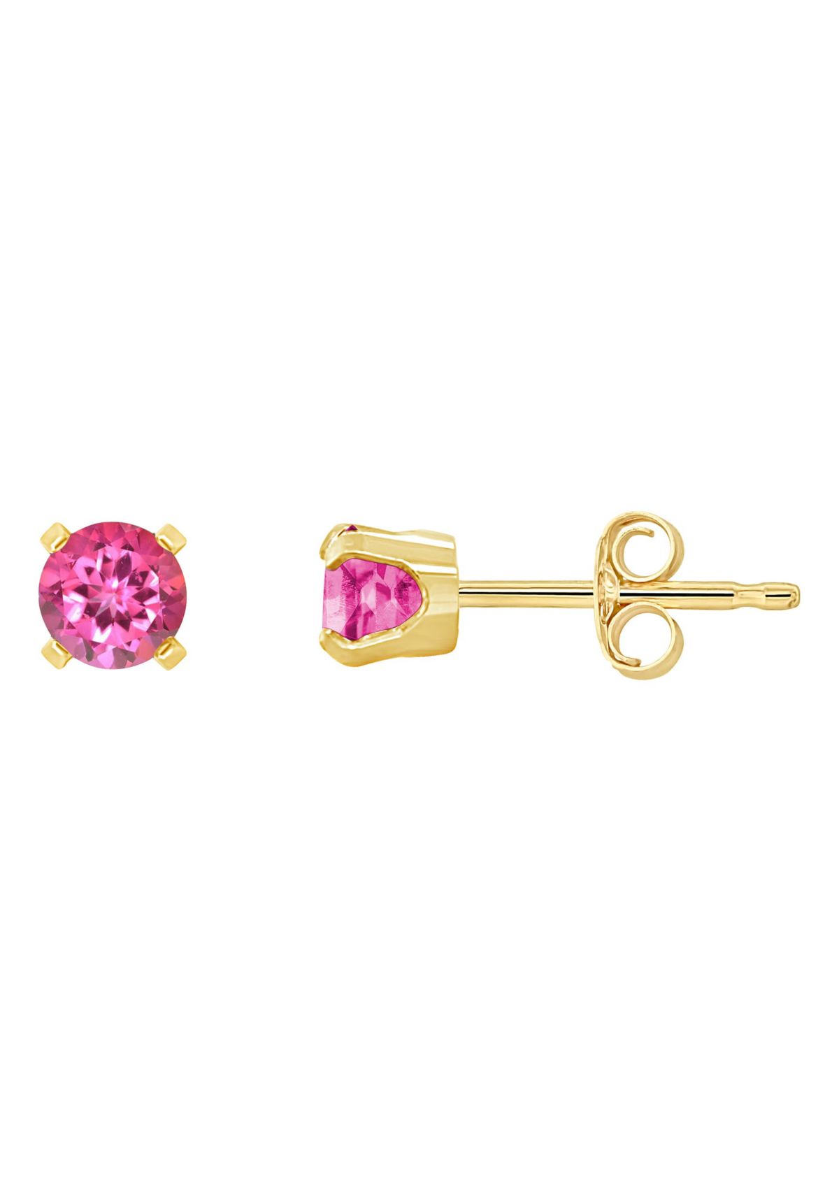 14K White Gold 4mm Round Pink Topaz Stud Earrings