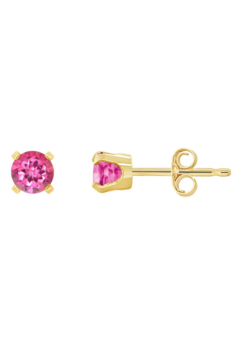 14K White Gold 4mm Round Pink Topaz Stud Earrings