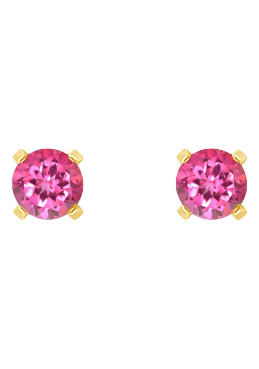 14K White Gold 4mm Round Pink Topaz Stud Earrings