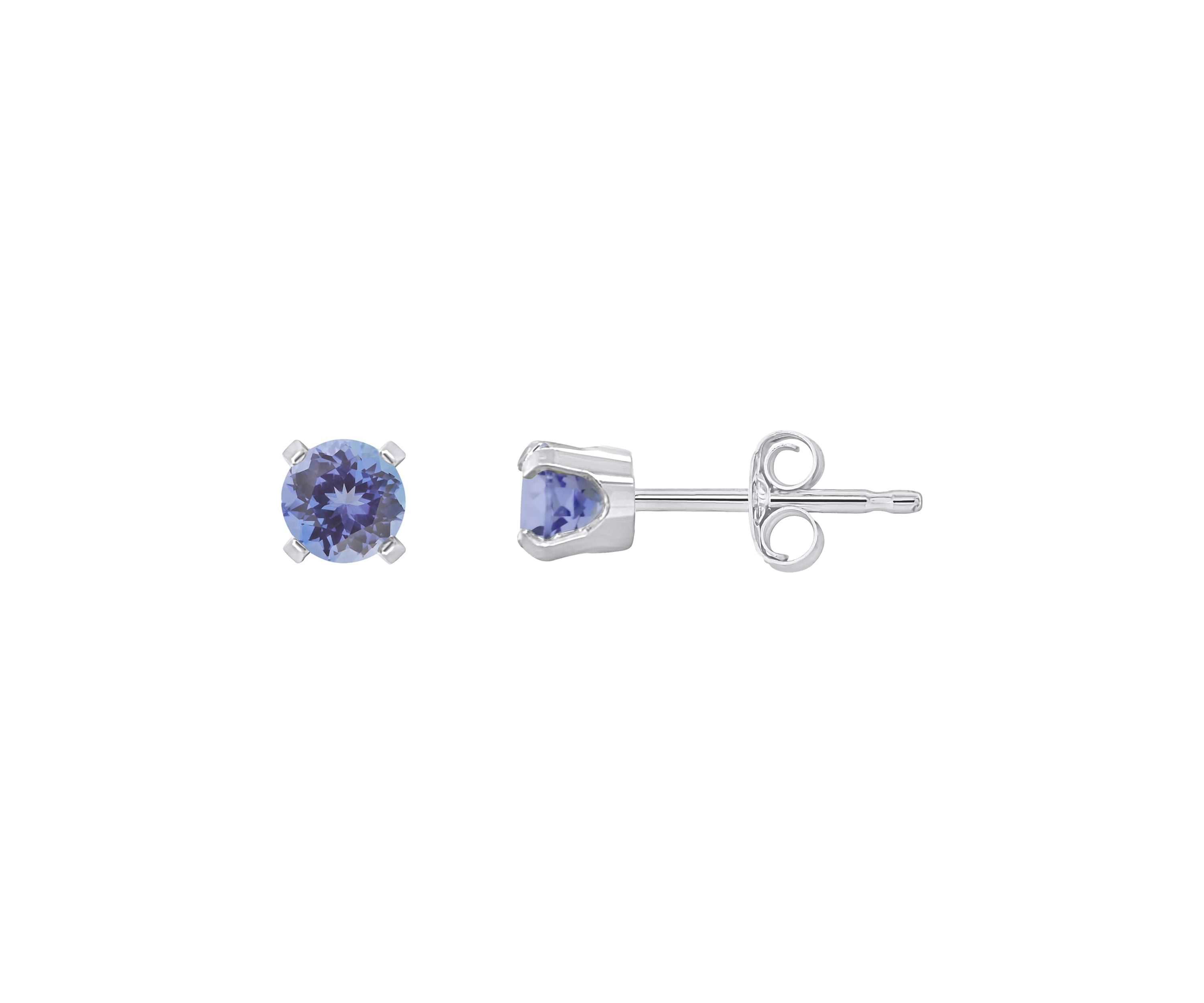 14K Yellow Gold 4mm Round Tanzanite Stud Earrings