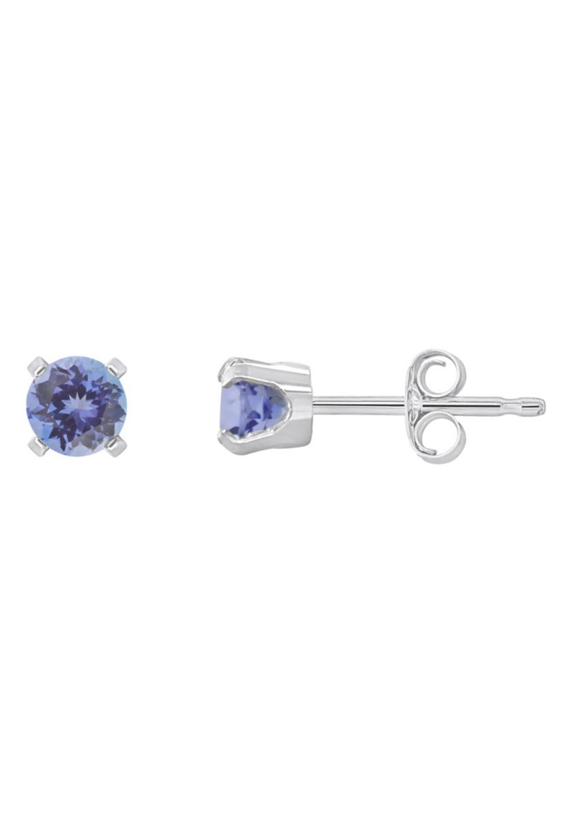 14K Yellow Gold 4mm Round Tanzanite Stud Earrings