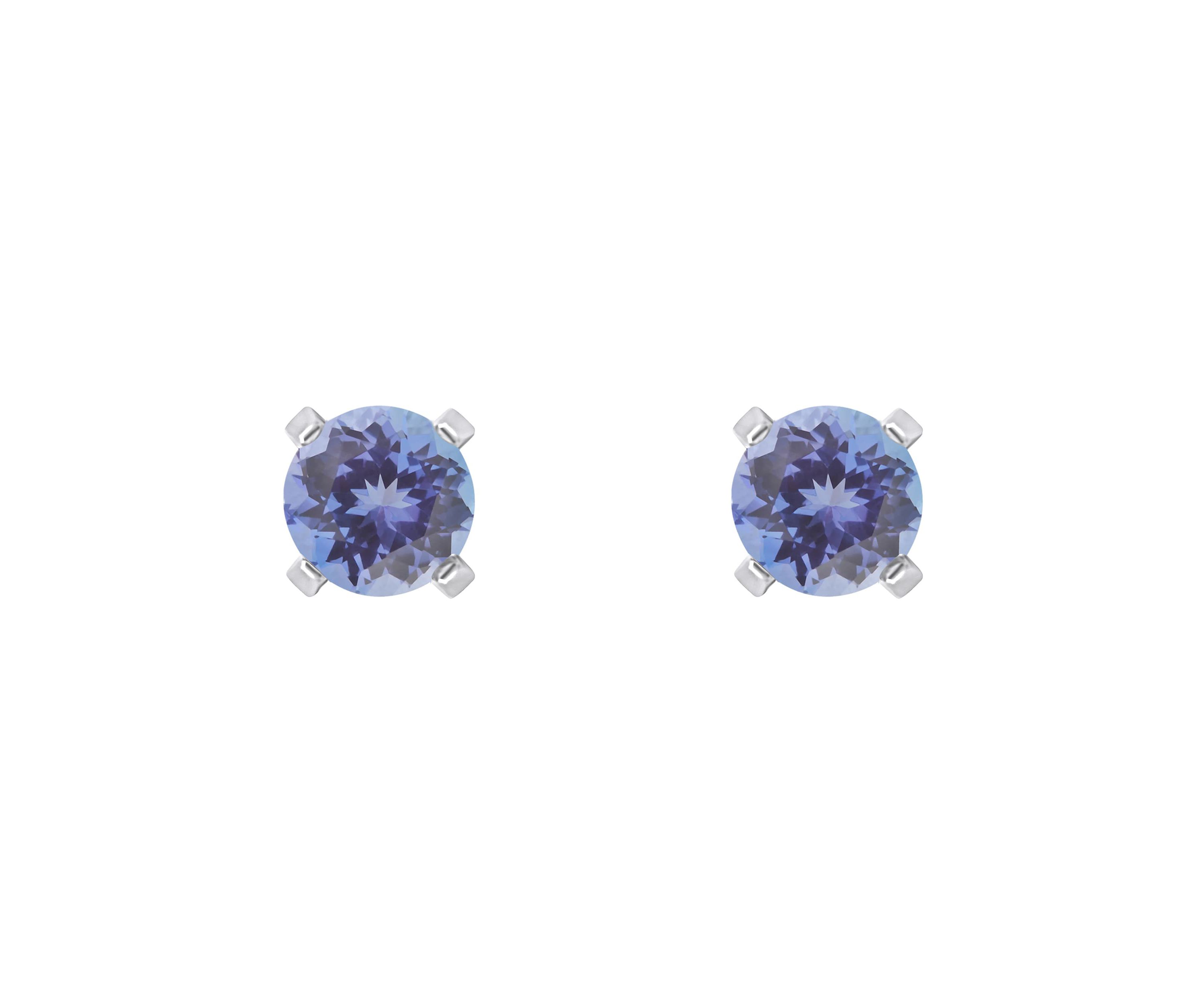14K Yellow Gold 4mm Round Tanzanite Stud Earrings
