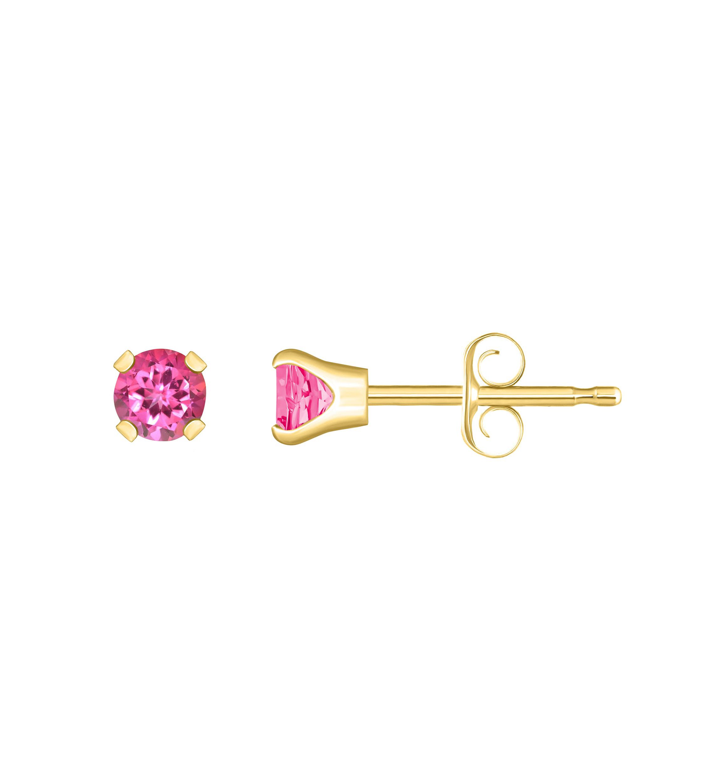14K White Gold 3mm Round Pink Topaz Stud Earrings